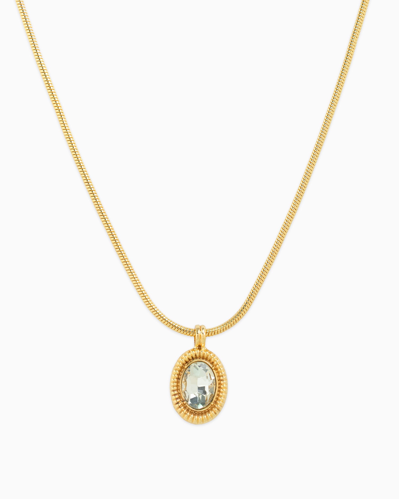 Oval Glass Stone Snake Chain Necklace