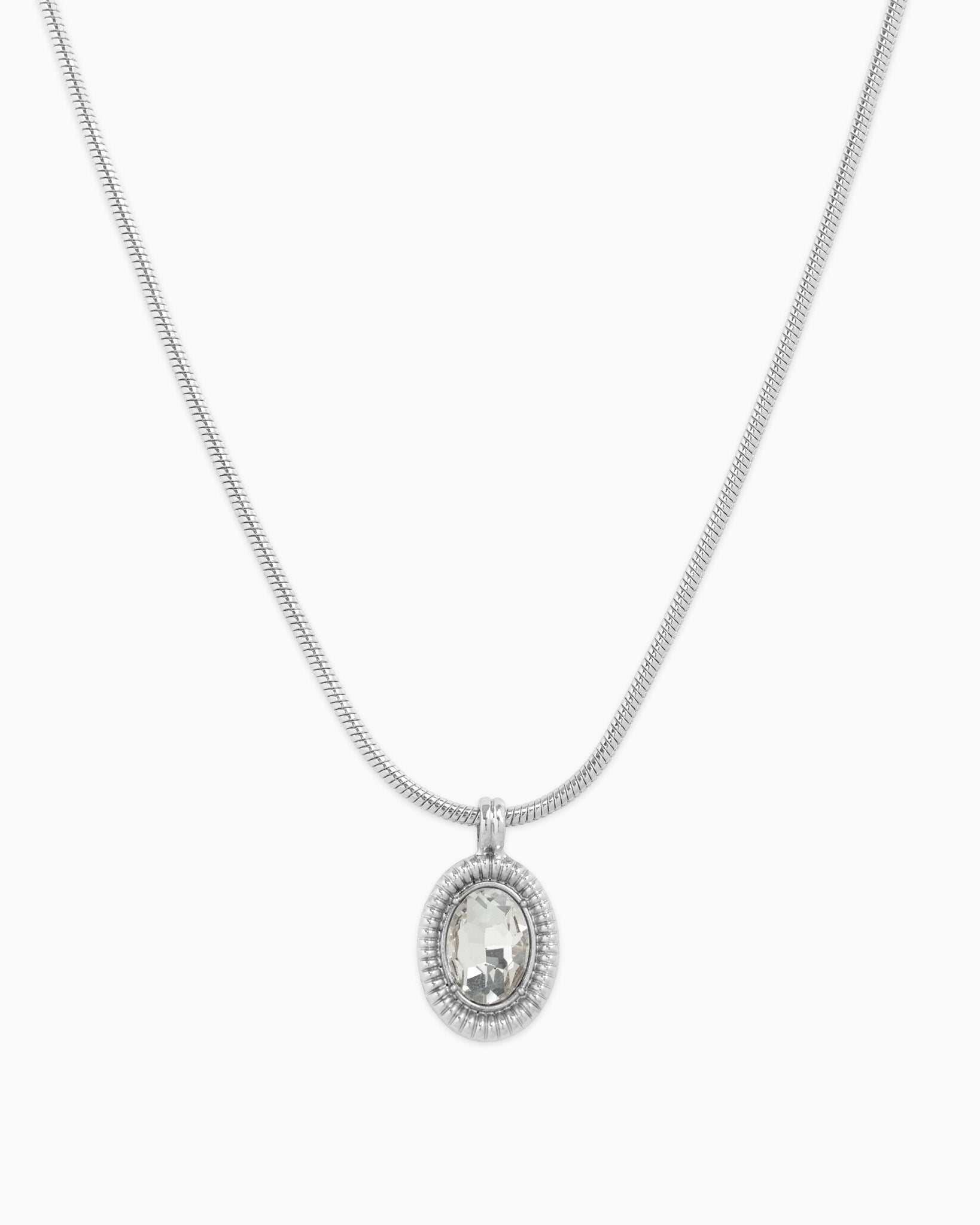 Oval Glass Stone Snake Chain Necklace