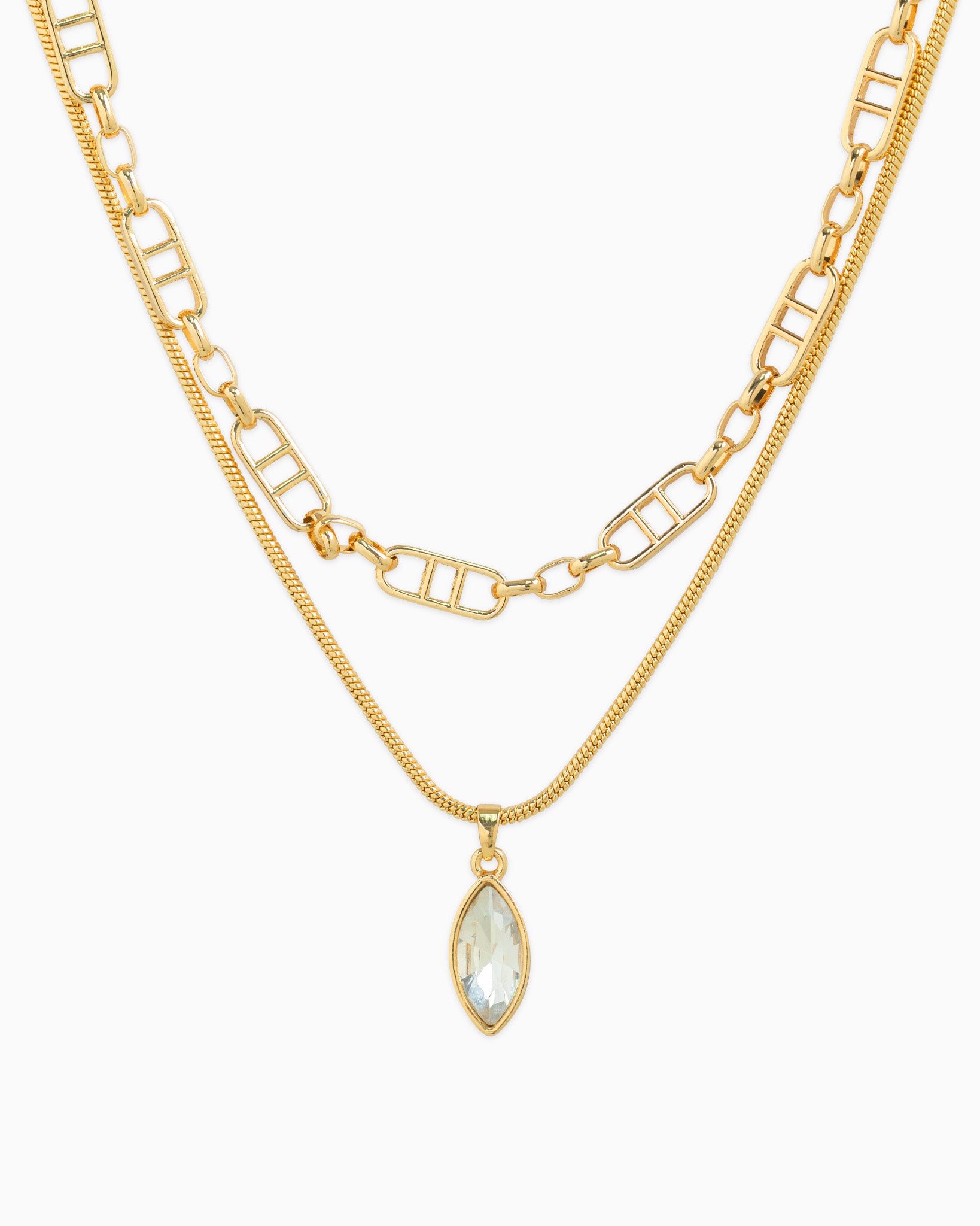2 Layered Marquise Stone Mixed Link Necklace