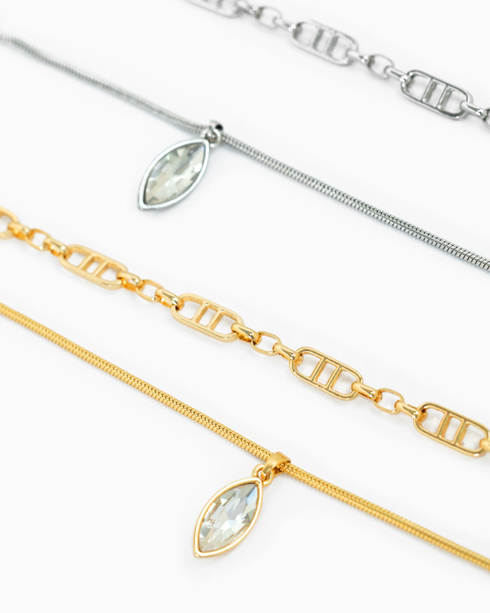 2 Layered Marquise Stone Mixed Link Necklace-3