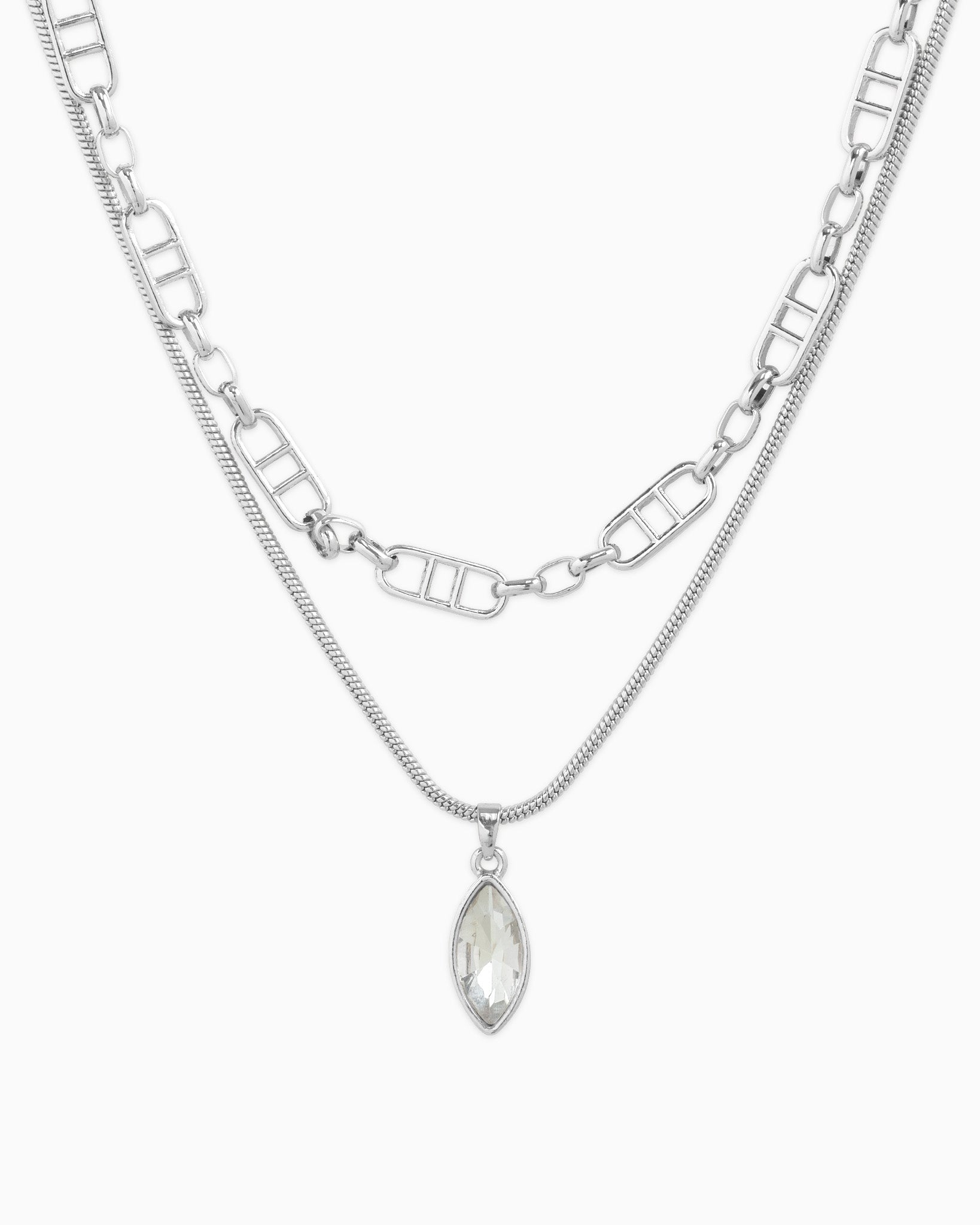 2 Layered Marquise Stone Mixed Link Necklace