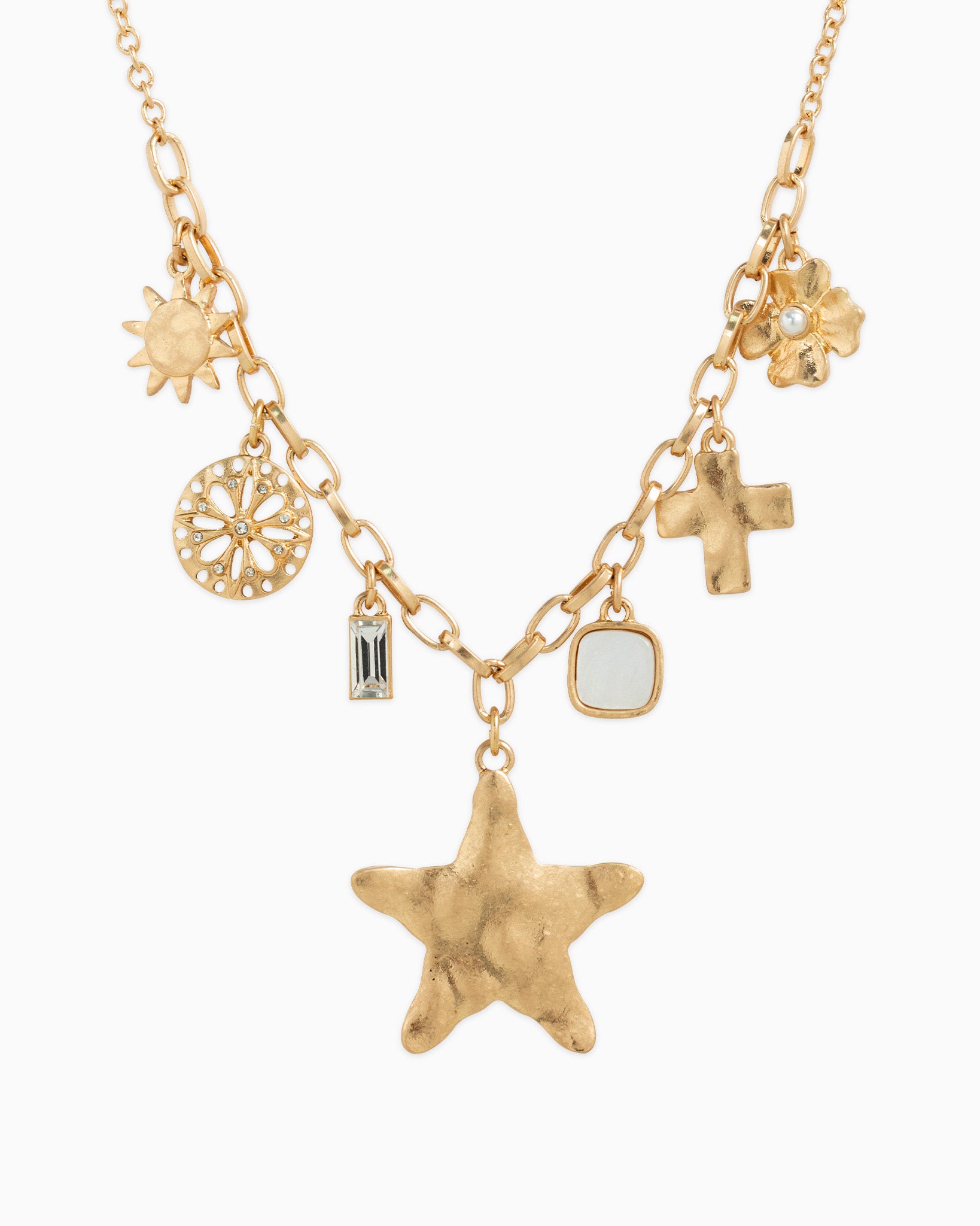 Hammered Large Star Multi Charm Necklace