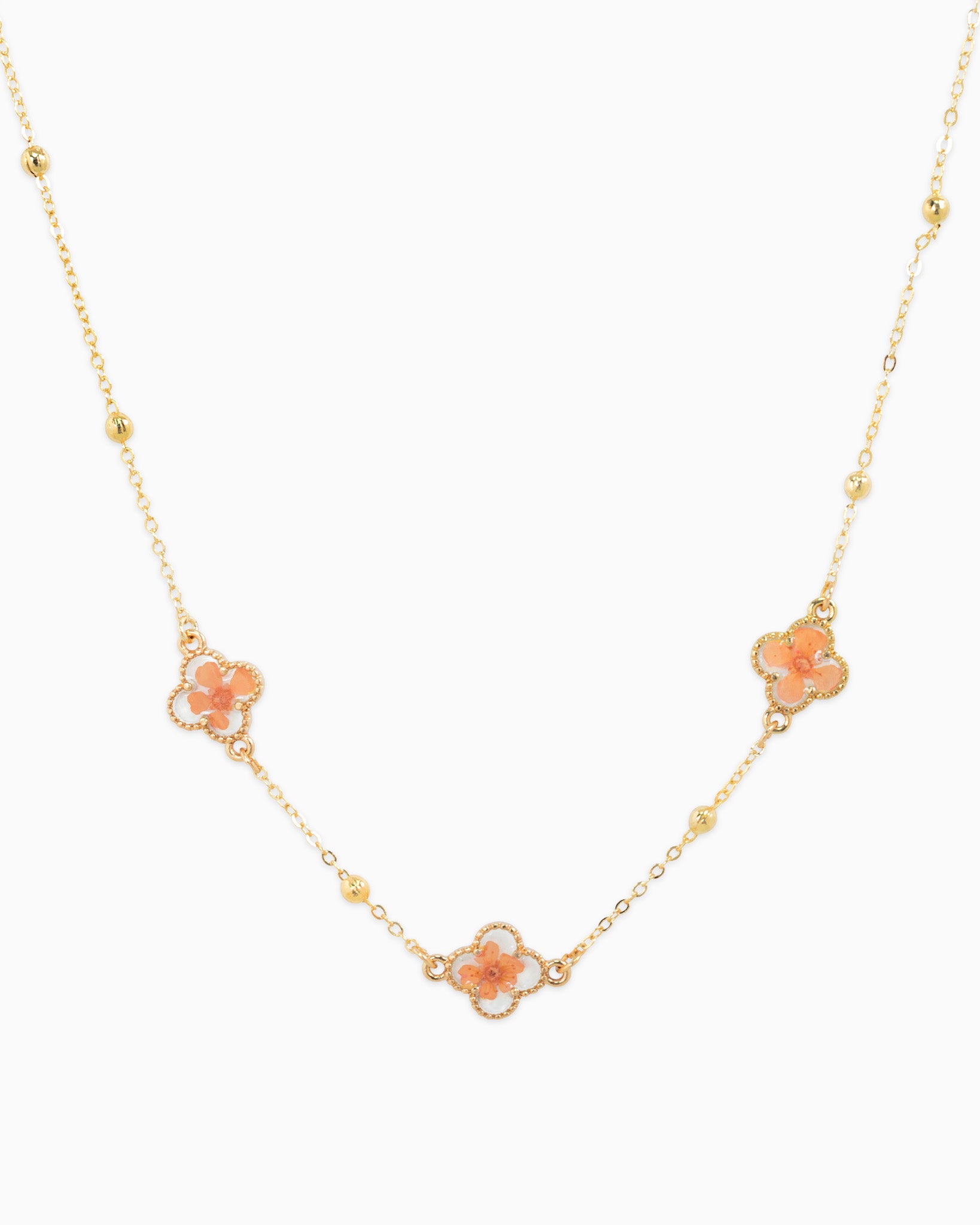 Pressed Flower Clover Station Necklace