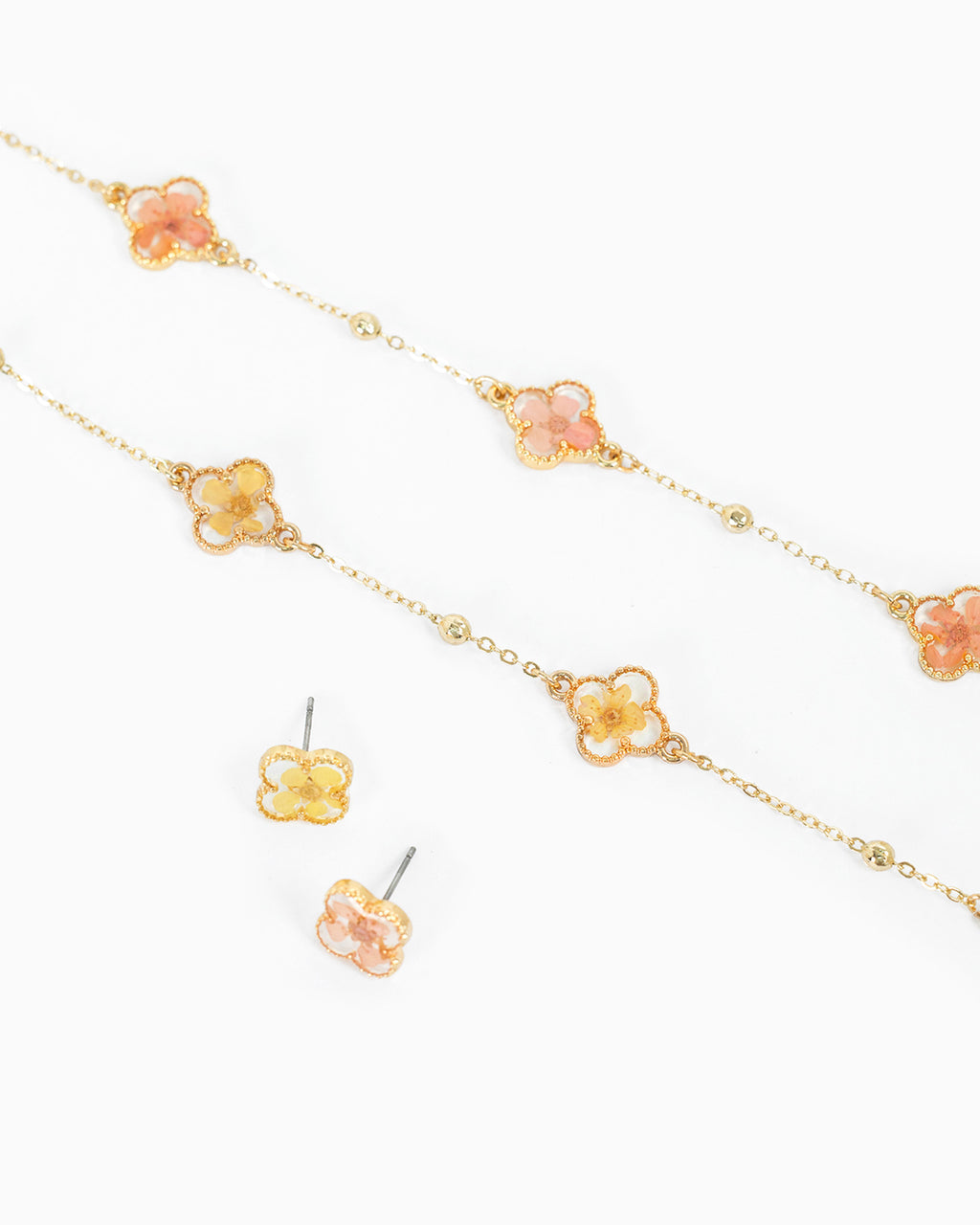 Pressed Flower Clover Station Necklace