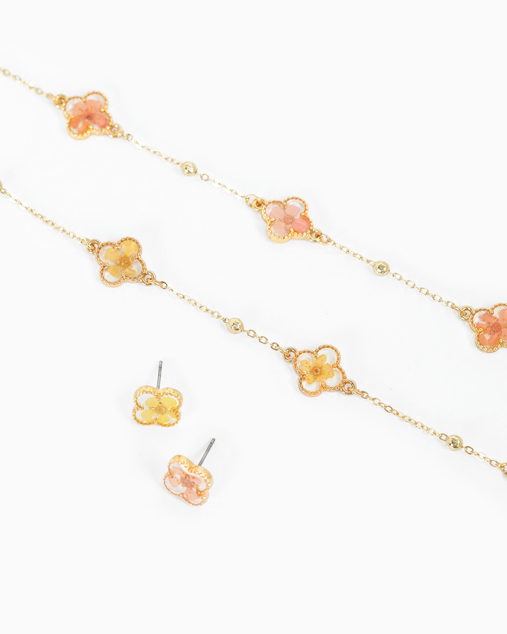 Pressed Flower Clover Station Necklace