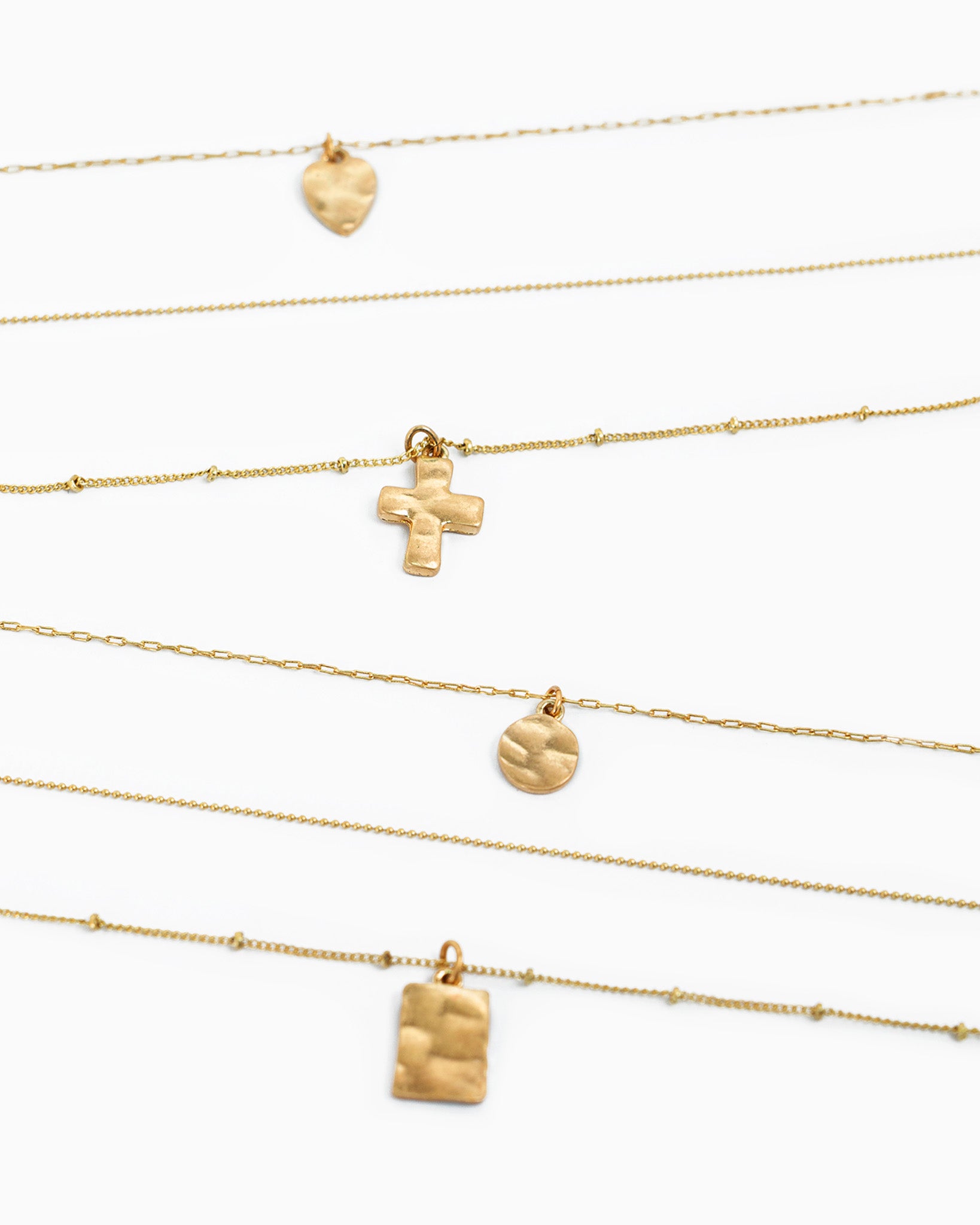 Hammered Heart & Cross 3 Layered Necklace