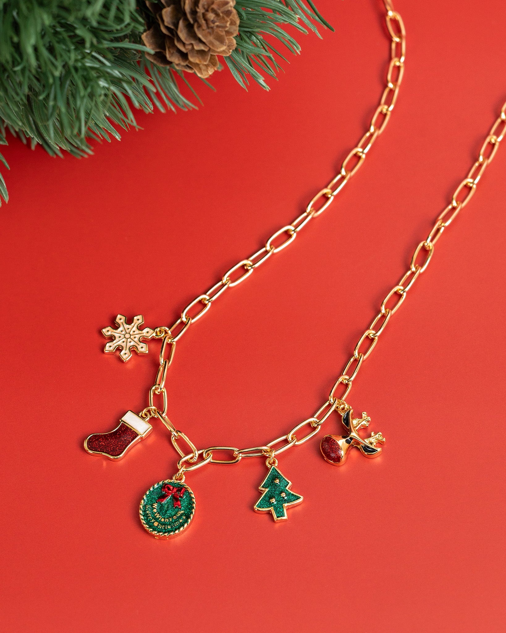 We Wish Your Merry Christmas Stocking Charm Necklace