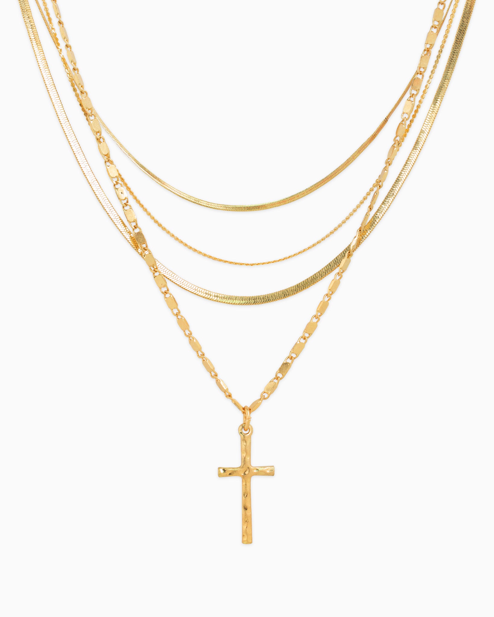 4 Layered Snake Chain Cross Necklace