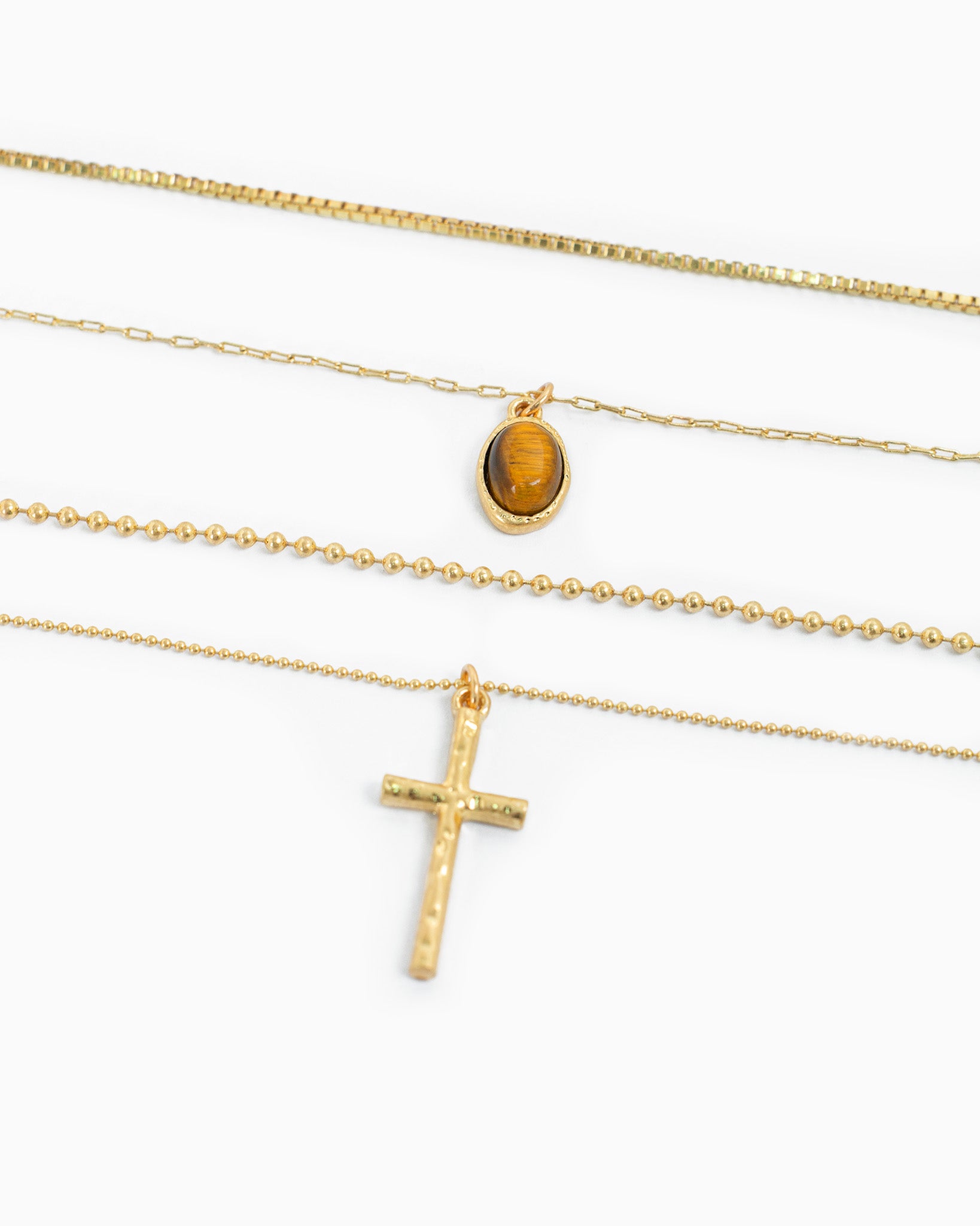 4 Layered Tiger's Eye Cross Necklace