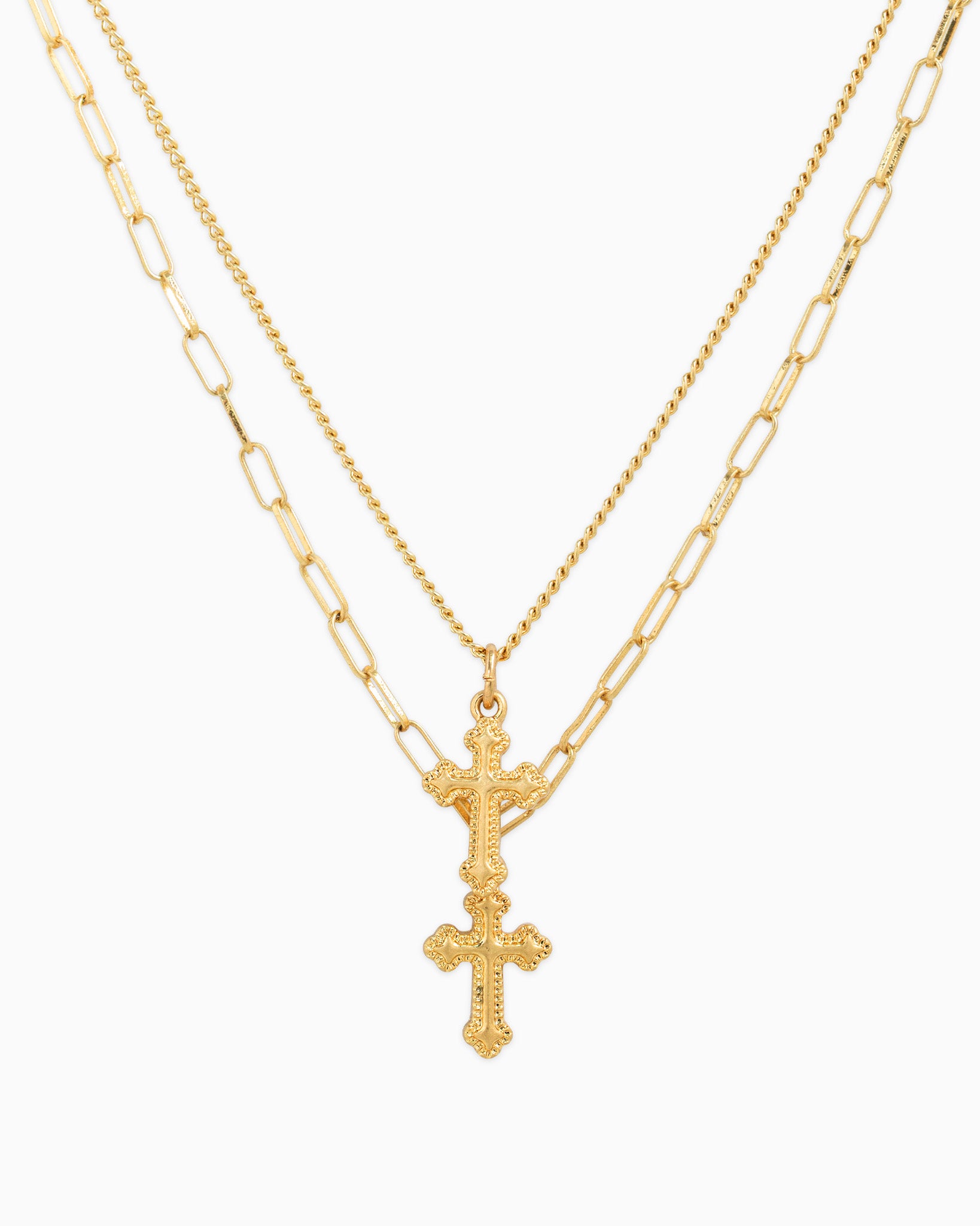 2 Layered Double Cross Curb Clip Necklace