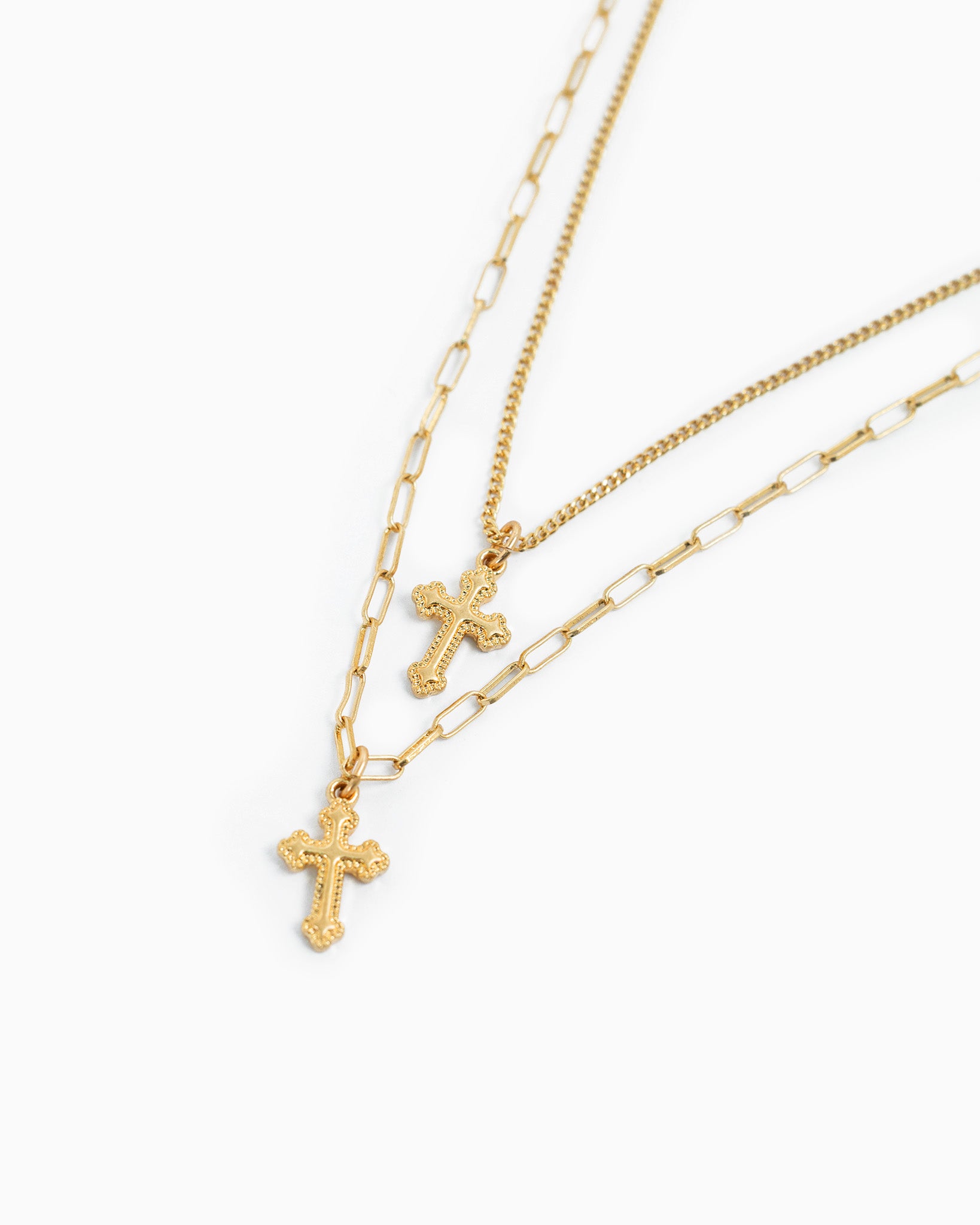 2 Layered Double Cross Curb Clip Necklace