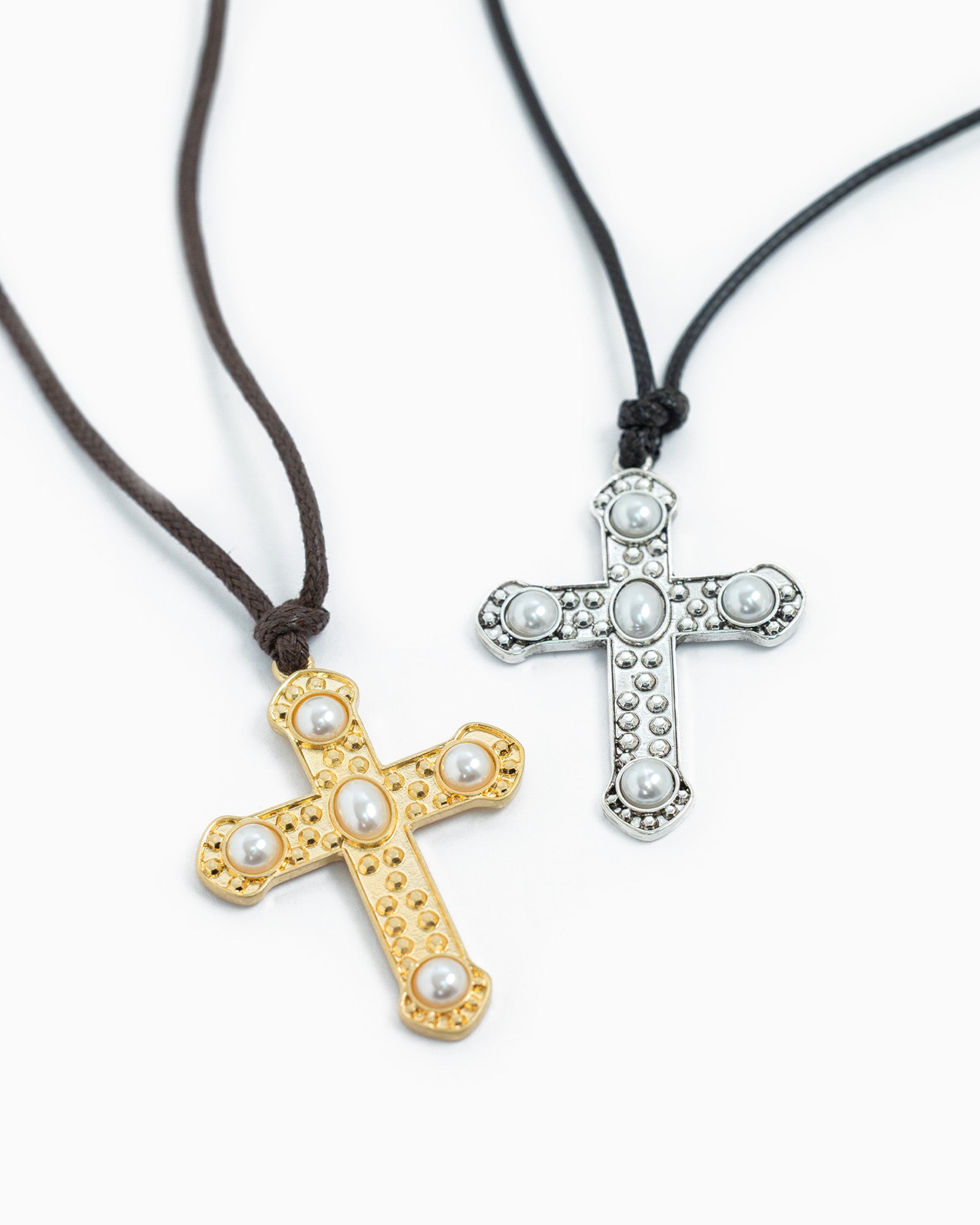 Pearl Cross Cord Necklace-3