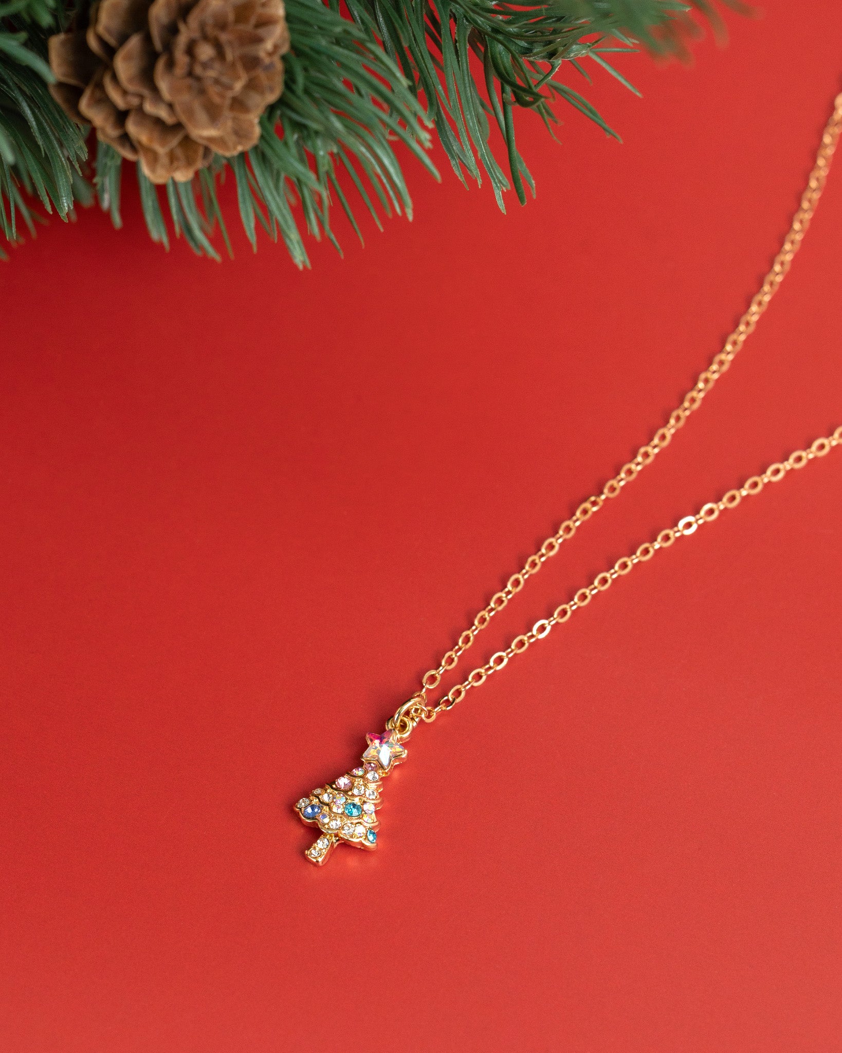 Sparkling Mini Crystal Christmas Tree Pendant Necklace