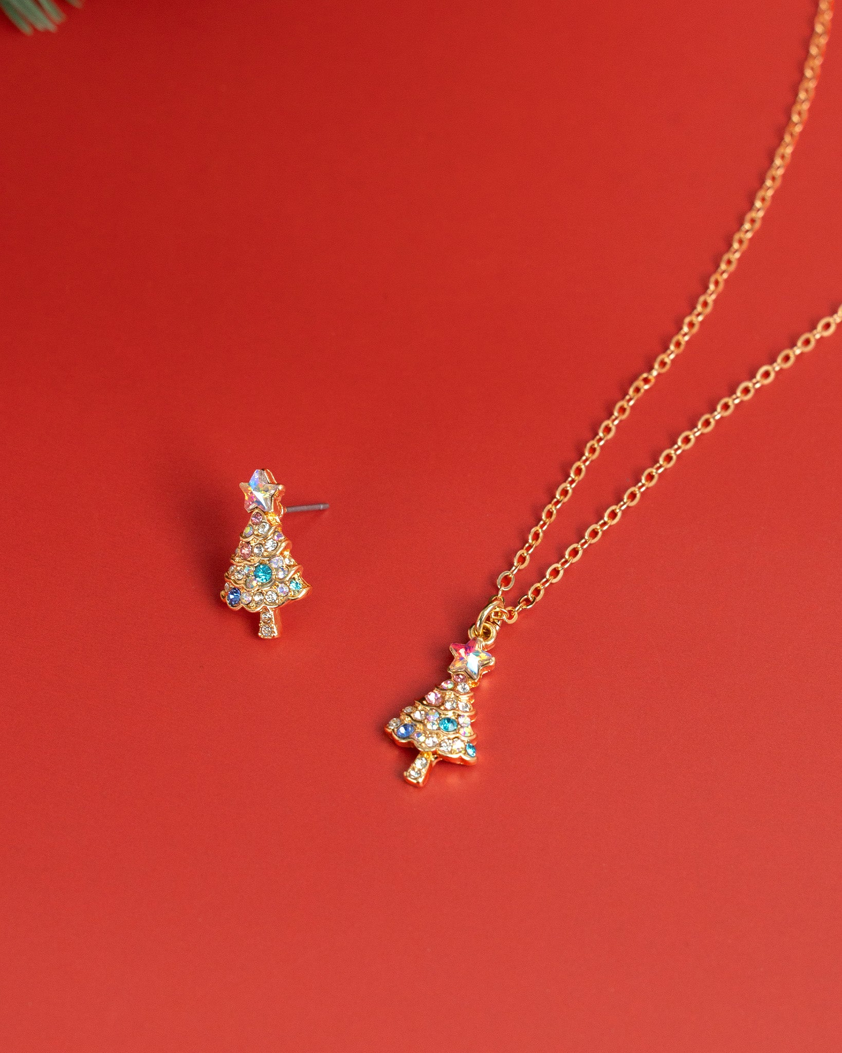 Glittering Crystal Star Christmas Tree Stud Earrings