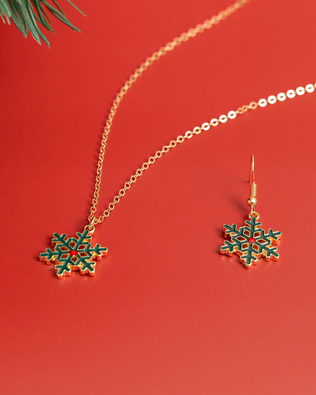 Dark Green Snowflake Hook Earrings