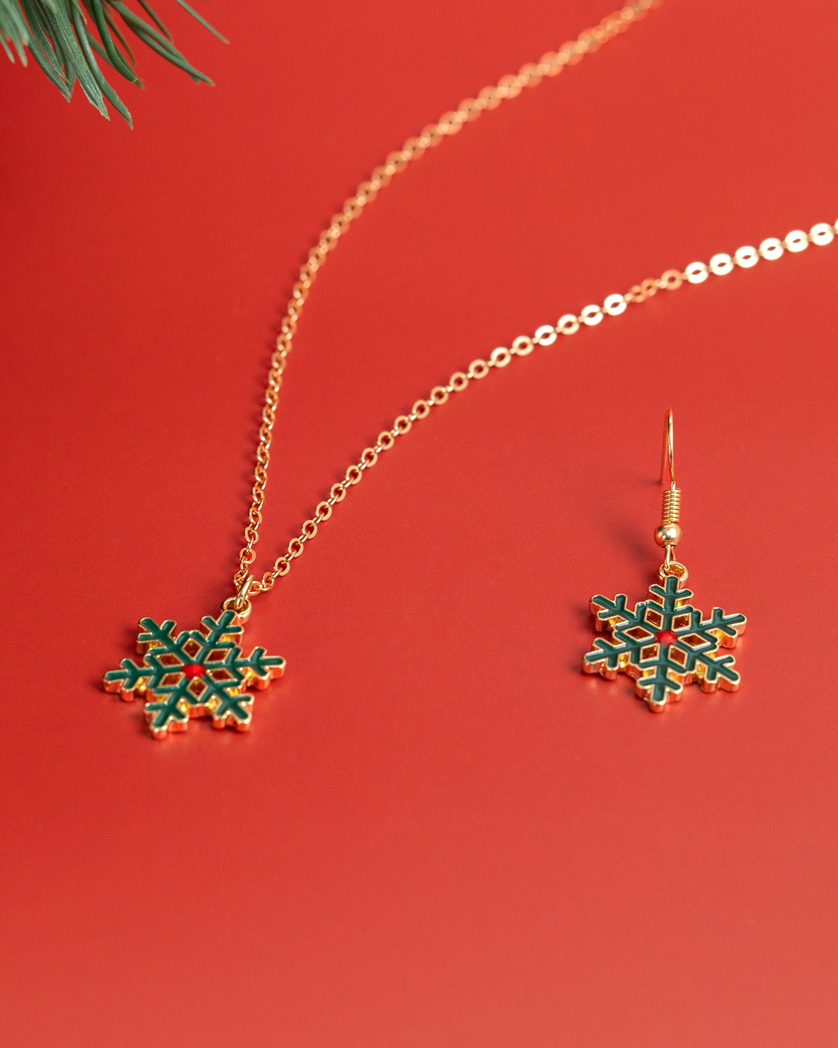 Dark Green Snowflake Hook Earrings