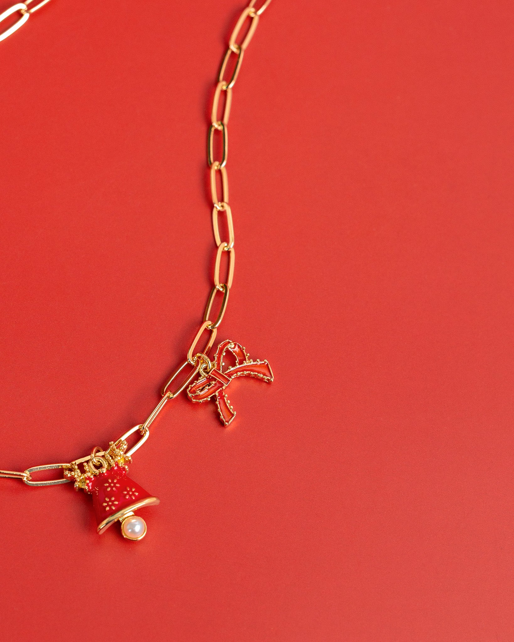 Red Santa & Snowman Christmas Charm Link Necklace