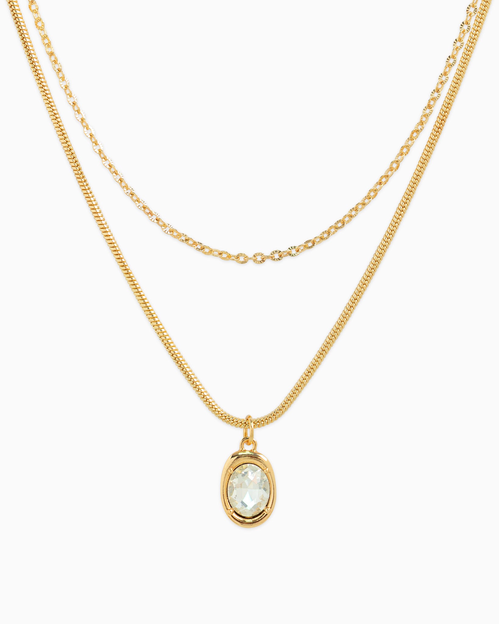 2 Layered Glass Stone Oval Necklace