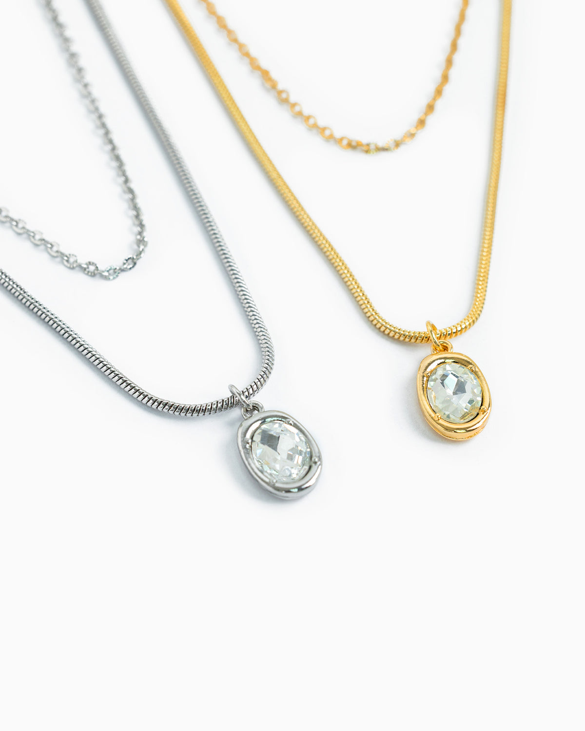 2 Layered Glass Stone Oval Necklace-3