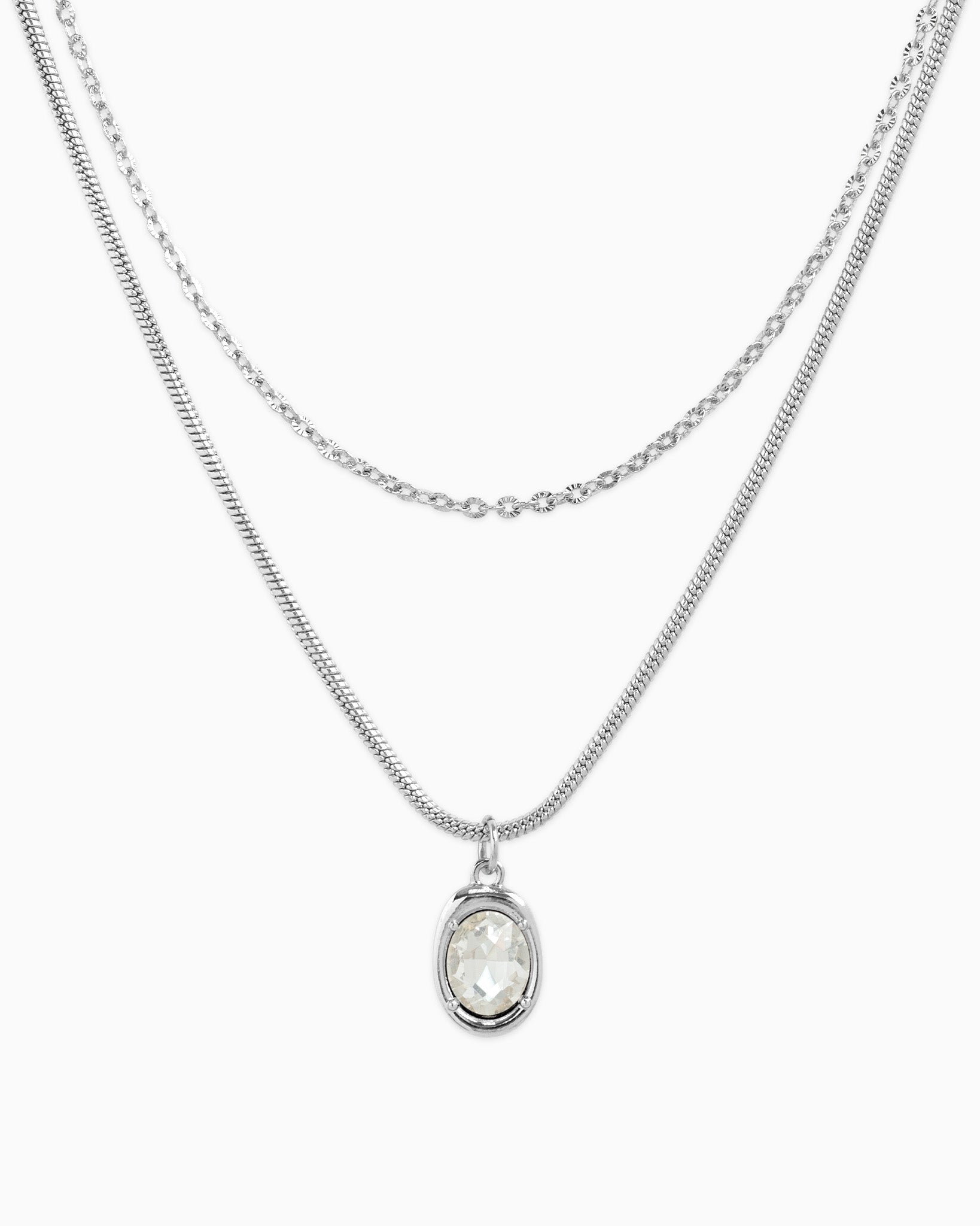 2 Layered Glass Stone Oval Necklace
