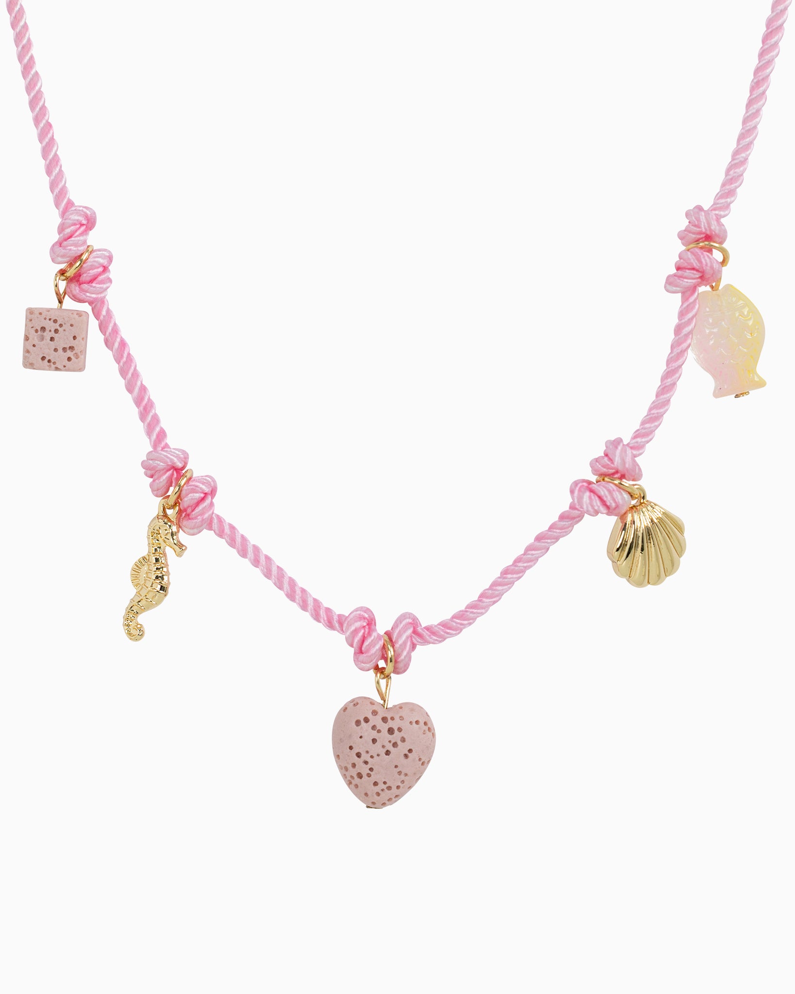 Beach Mode Coastal Cotton Candy Reef Heart Rope 5 Charm Necklace