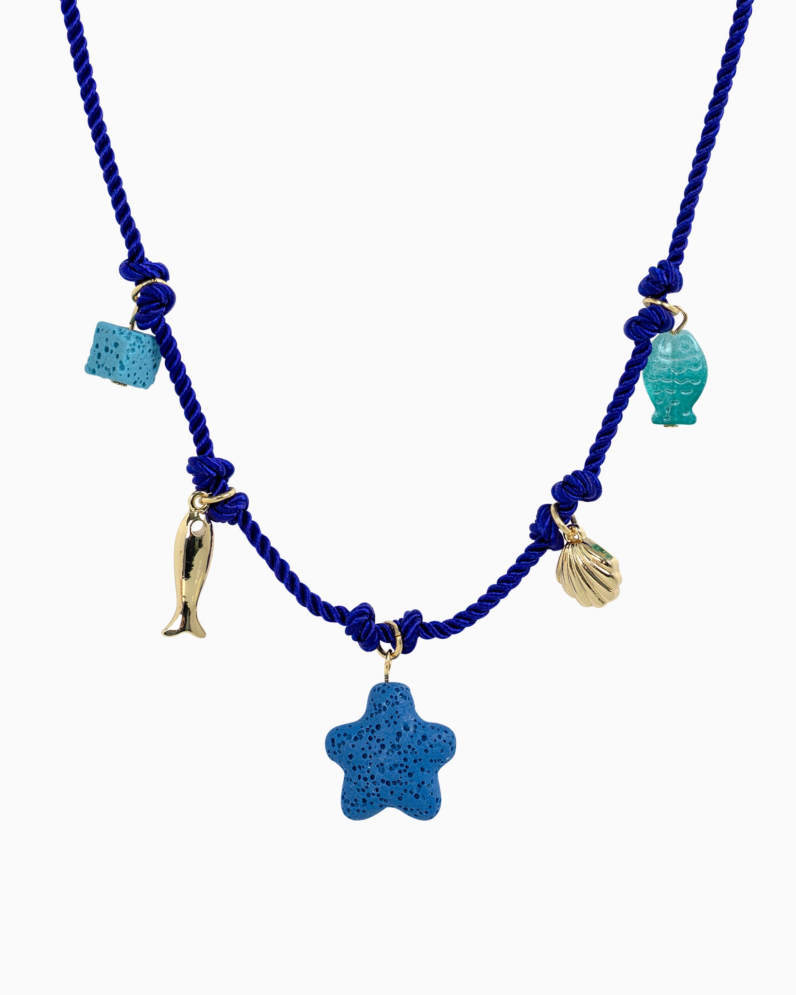 Beach Mode Coastal Blue Lagoon Star Reef Rope 5 Charm Necklace
