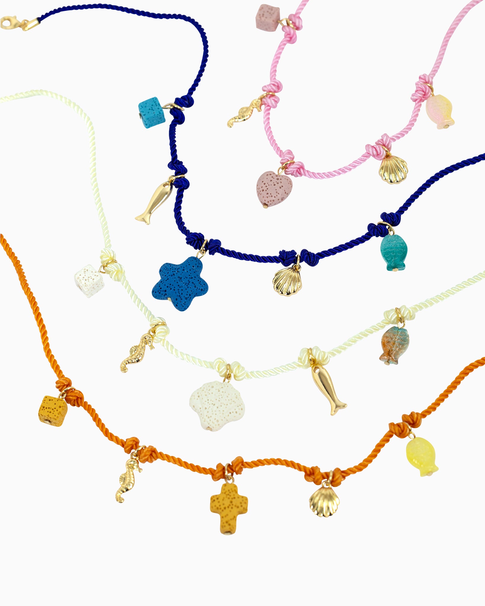 Beach Mode Coastal Cotton Candy Reef Heart Rope 5 Charm Necklace