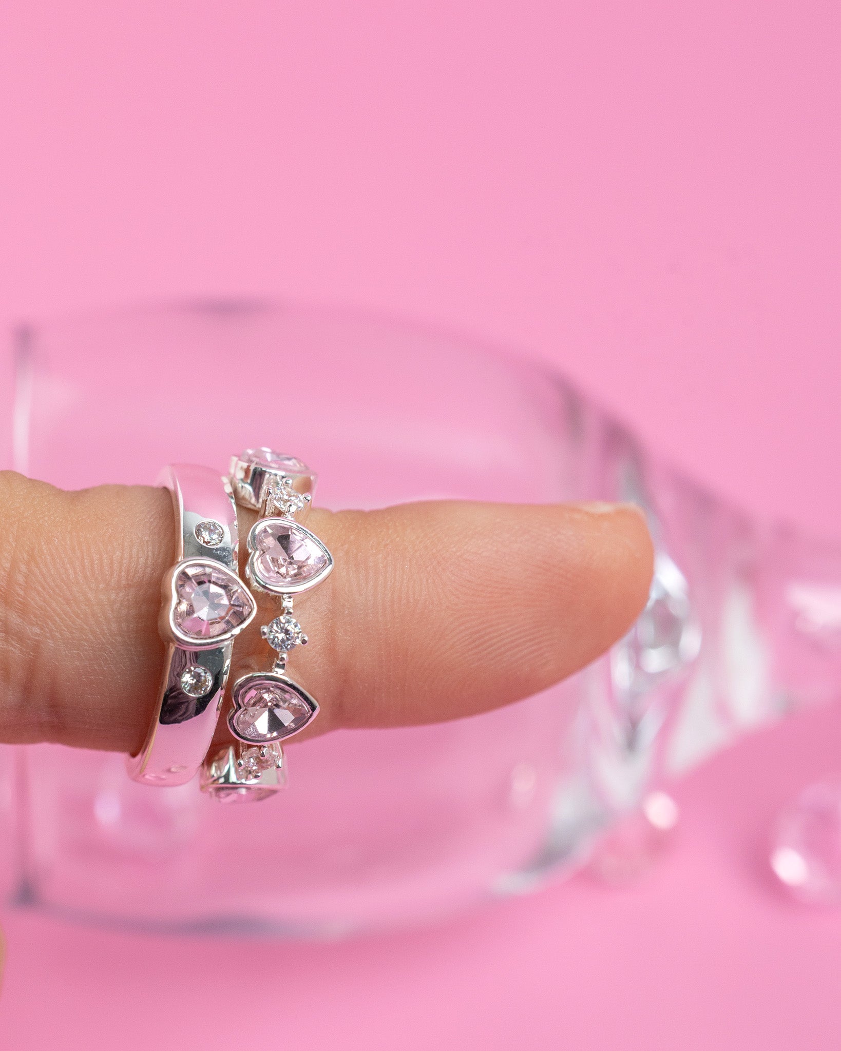 Romantic Pink Heart Multi-Stone Ring