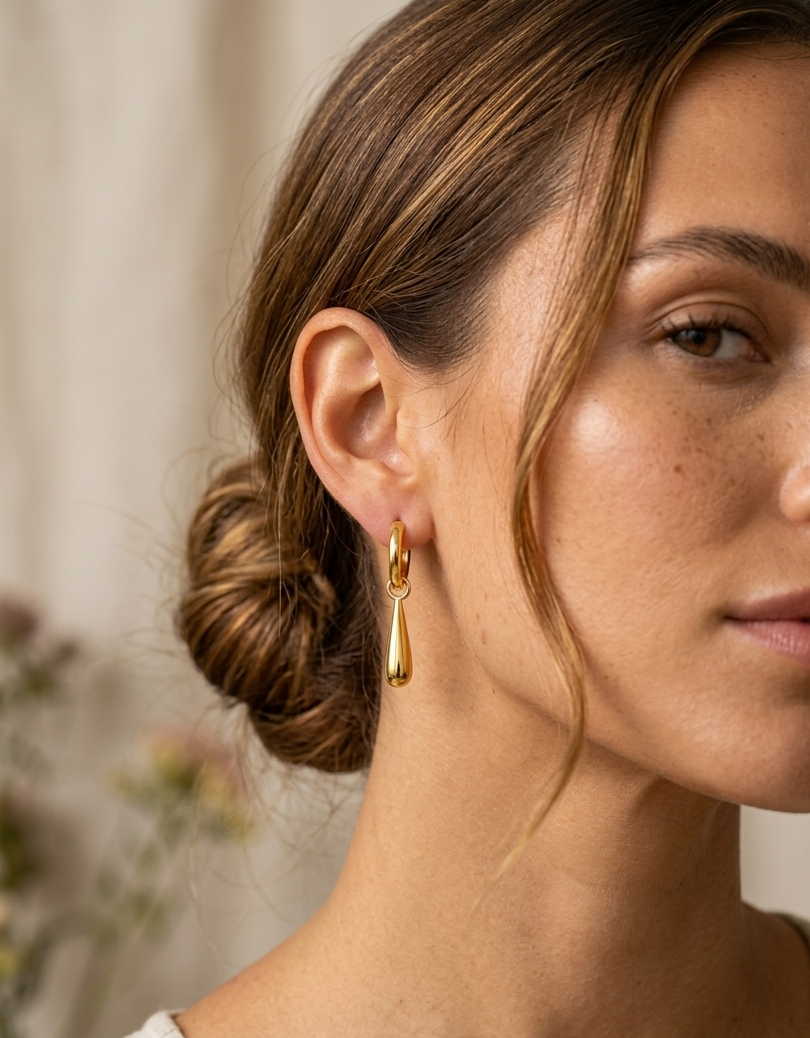 Stainless Steel Teardrop Hoop Earrings