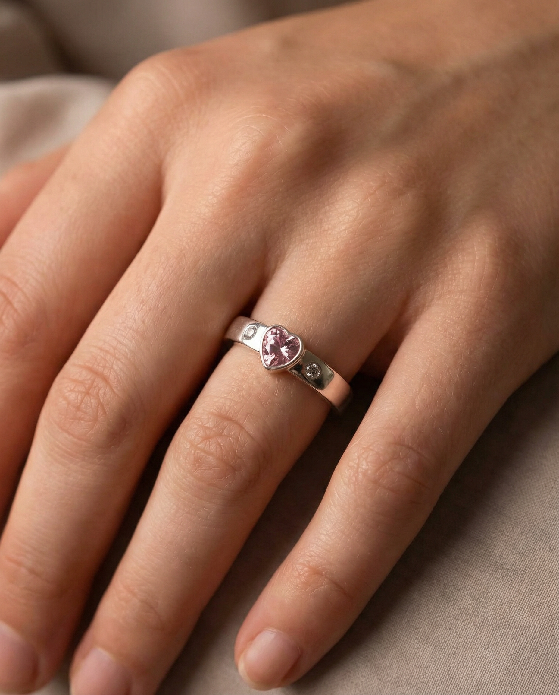 Delicate Pink Heart CZ Band Ring