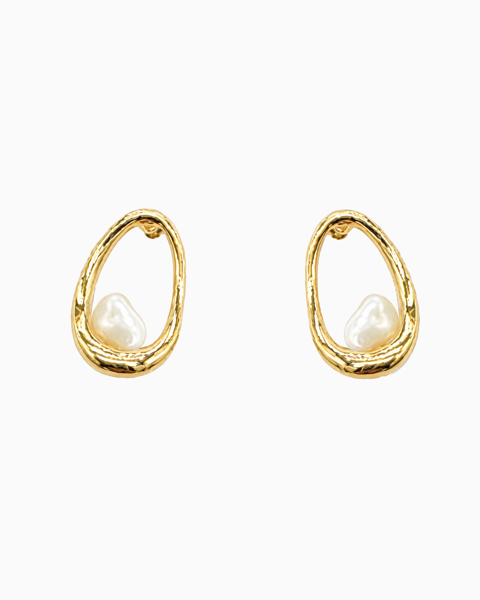 Organic Open Oval Freshwater Pearl Stud Earrings-1