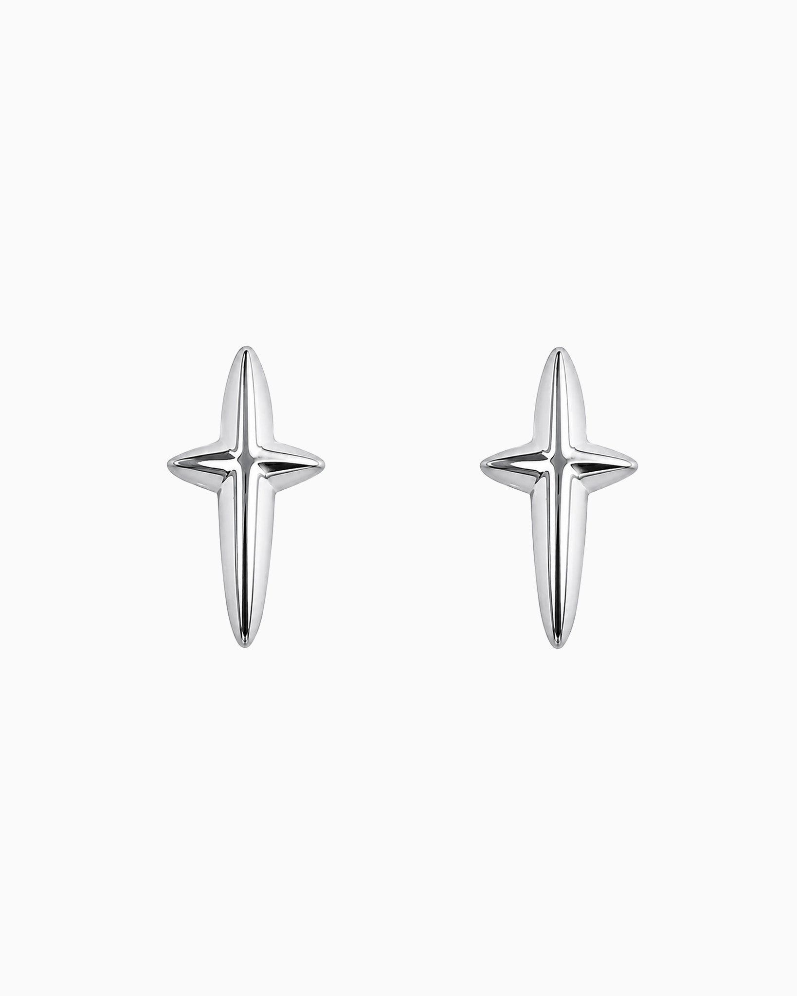 Minimalist Cross Stud Earrings in rhodium
