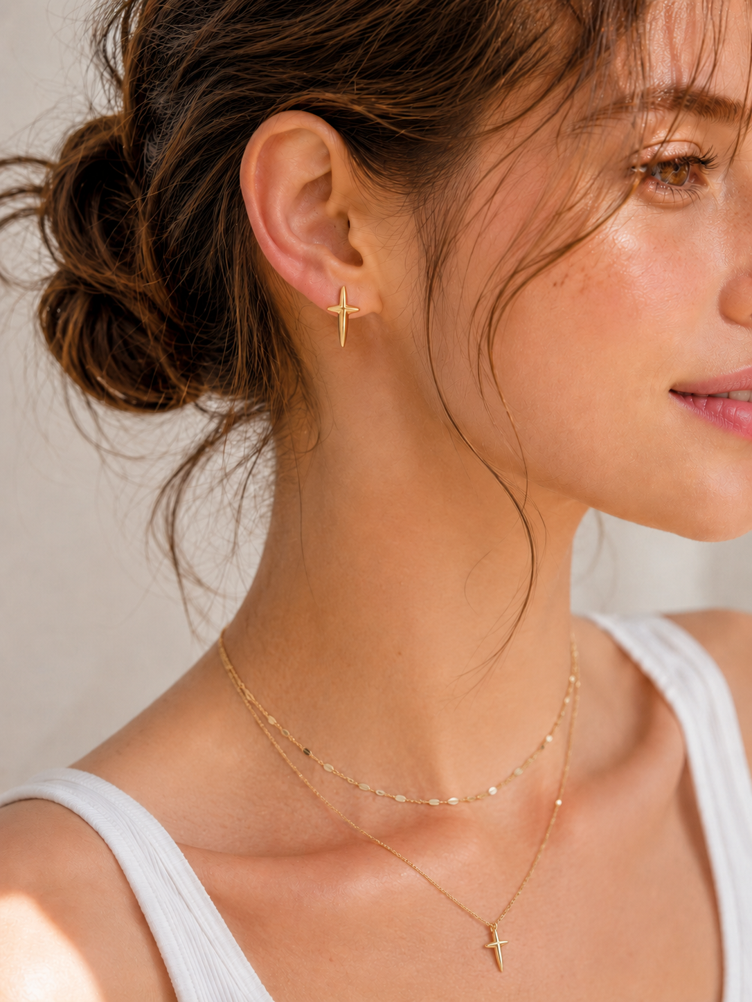 Cross necklace and stud earrings matching set