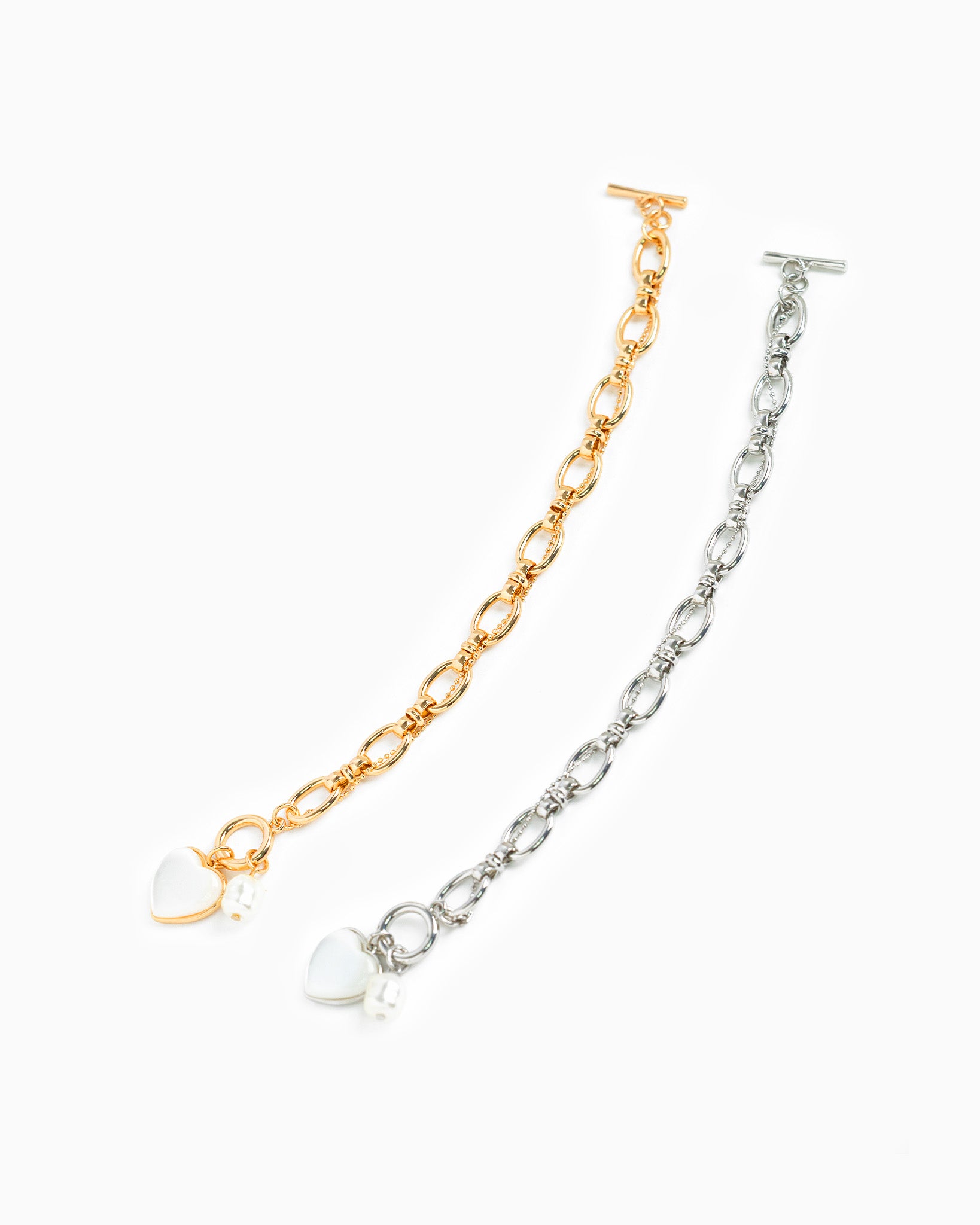 Glossy Heart Twist Chain Toggle Bracelet