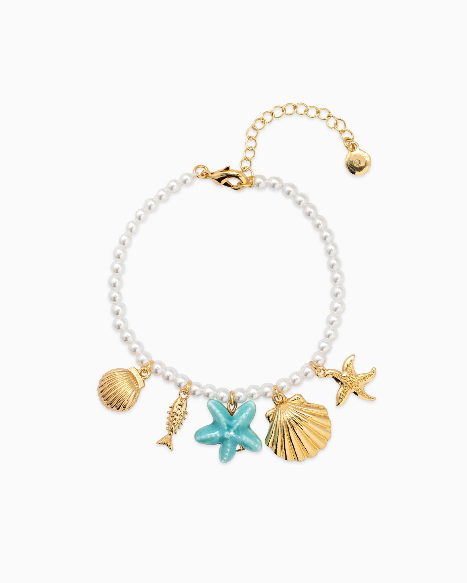 Blue Starfish Sea Life Charm Pearl Bracelet