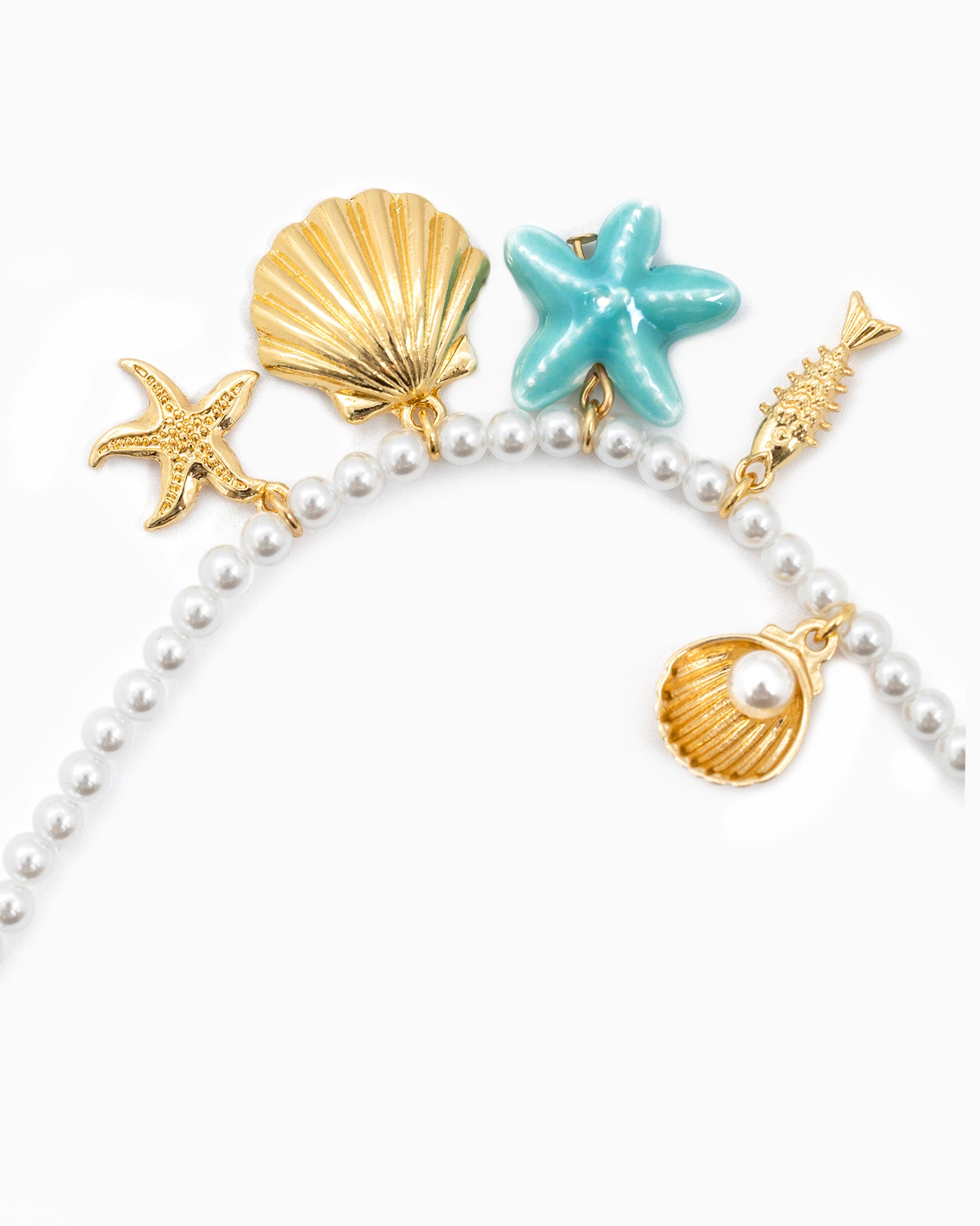 Blue Starfish Sea Life Charm Pearl Bracelet