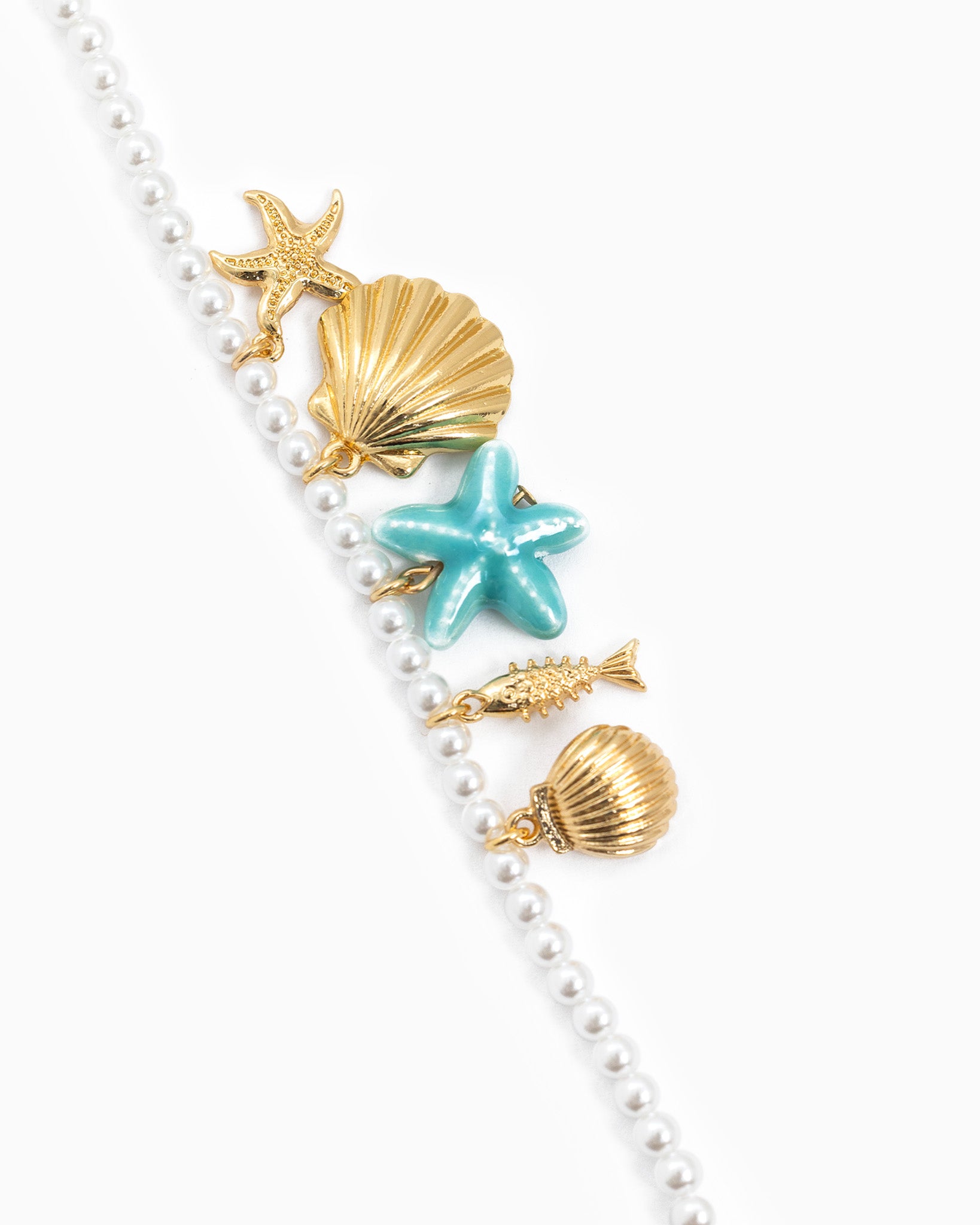 Blue Starfish Sea Life Charm Pearl Bracelet