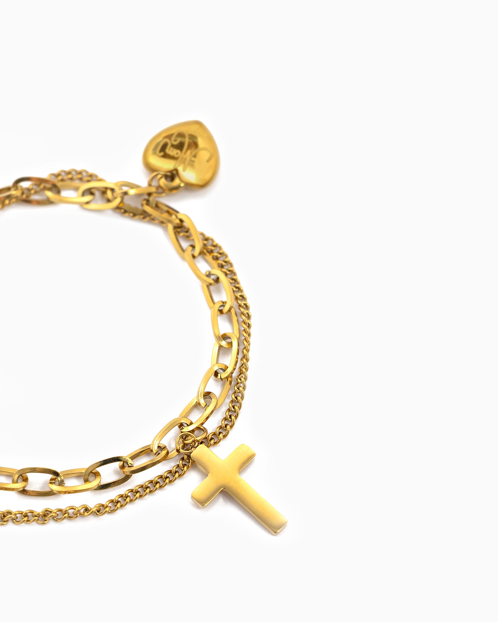 Stainless Layered MAMA Heart Cross Bracelet