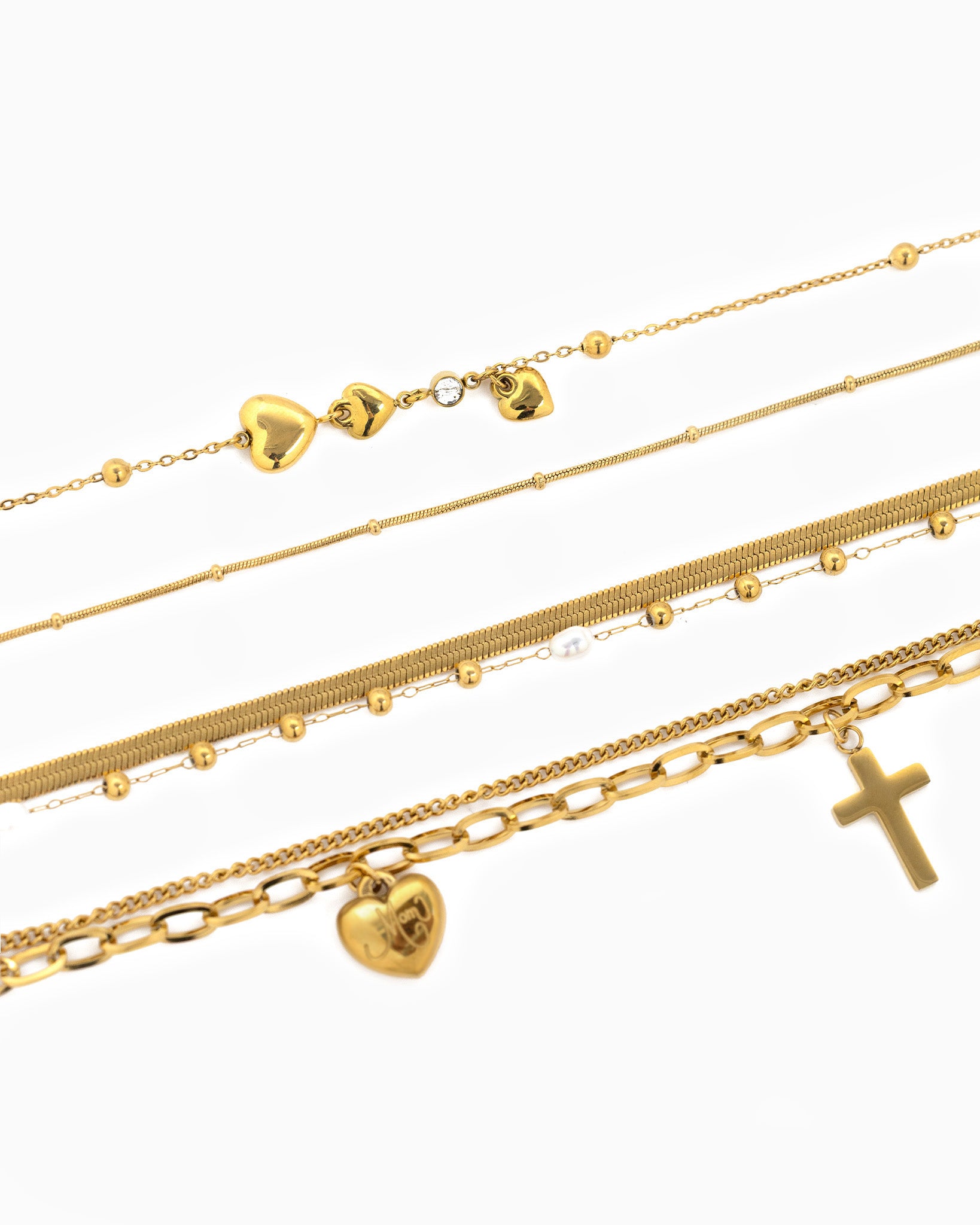 Stainless Layered MAMA Heart Cross Bracelet