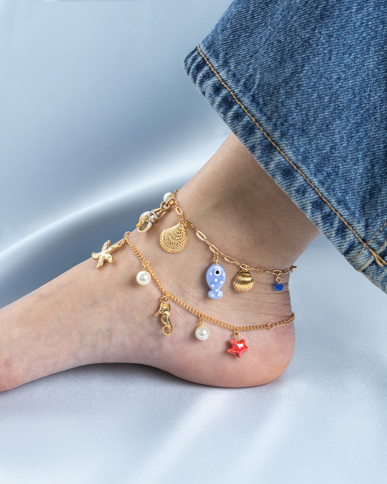 Sealife Tidepool Treasure Blue Ceramic Fish Anklet
