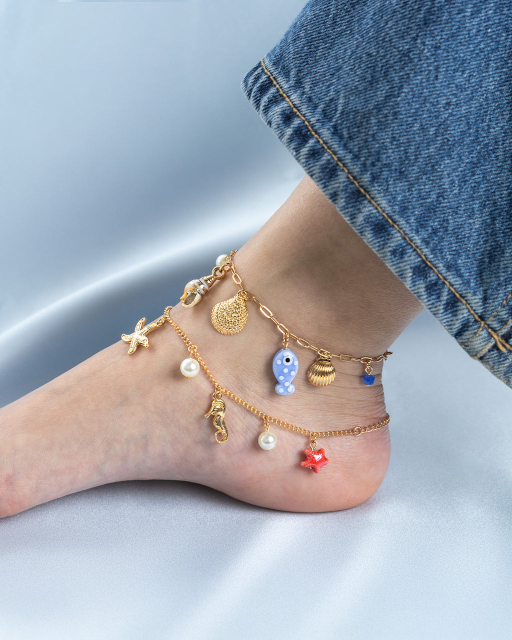 Sealife Tidepool Treasure Blue Ceramic Fish Anklet