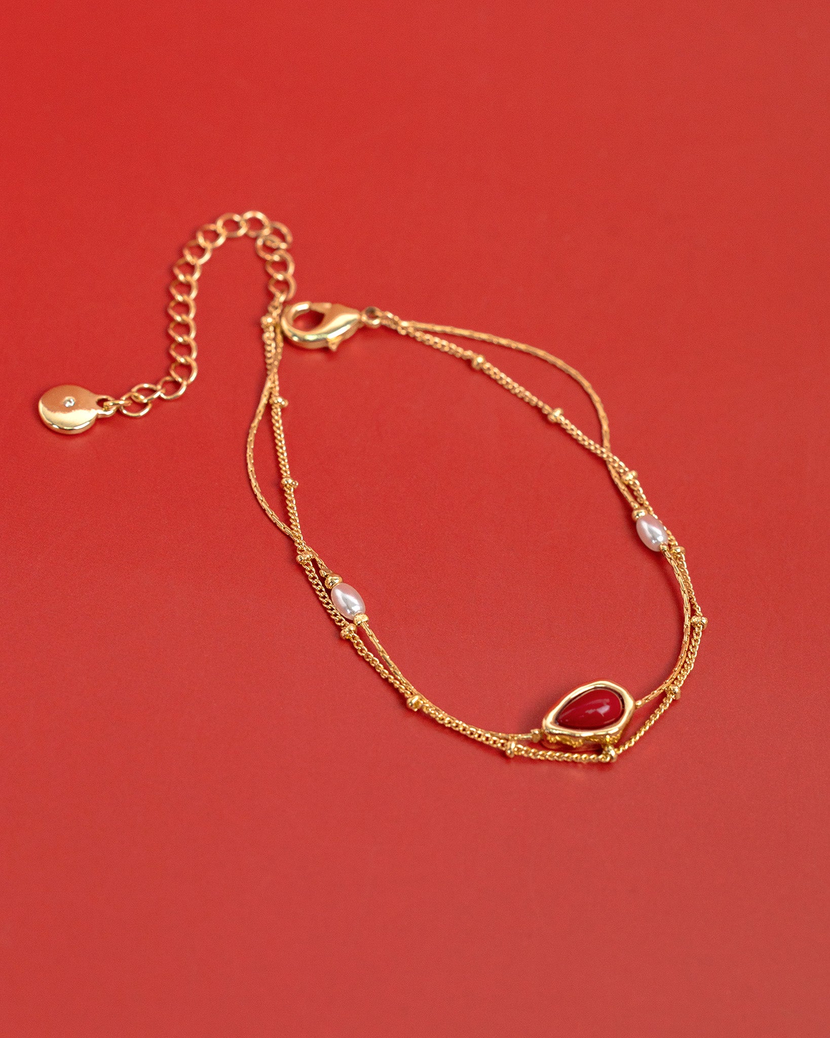 Winter Glamour Layered Red Beaded Bracelet