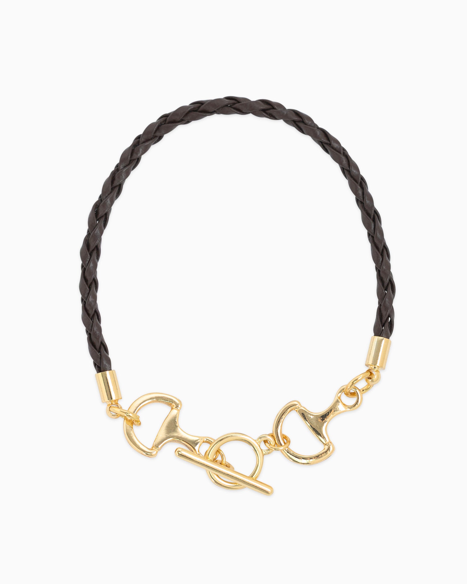 Double Horsebit Toggle Braided Leather Cord Bracelet