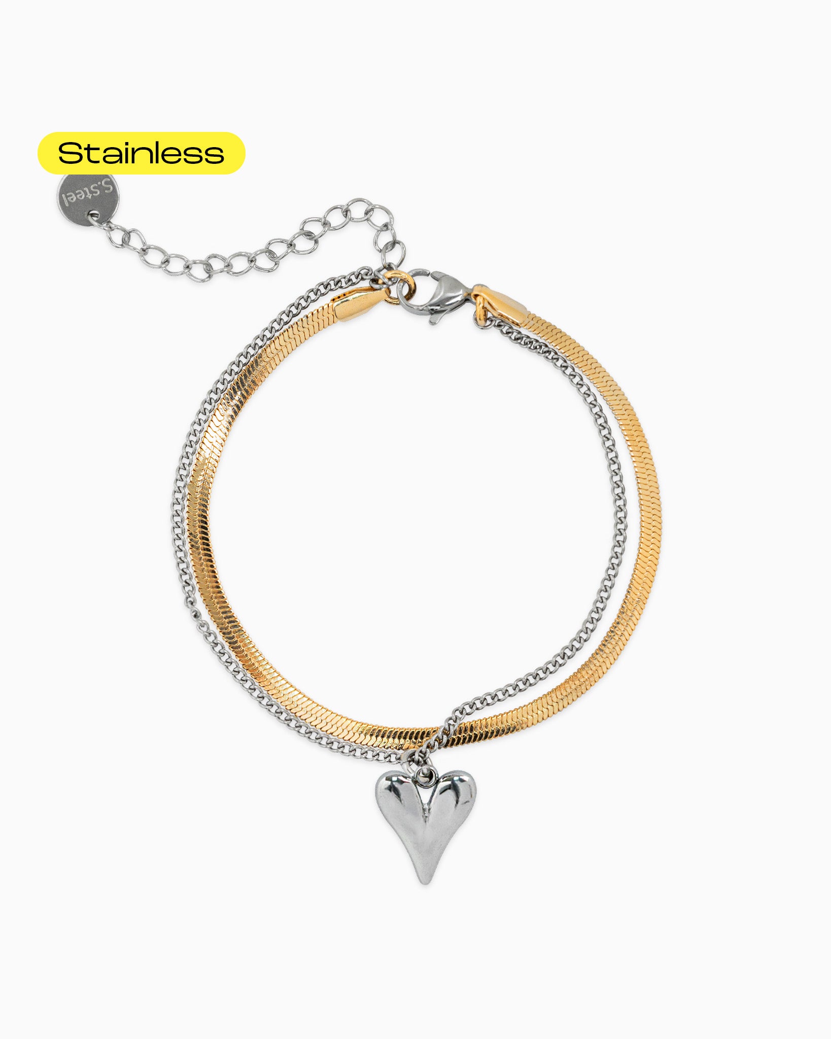 Stainless Layered Snake Chain Two-Tone Bracelet