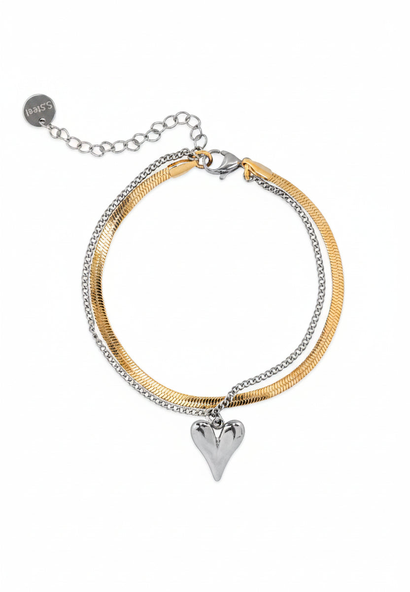 Stainless Layered Snake Chain Two-Tone Bracelet