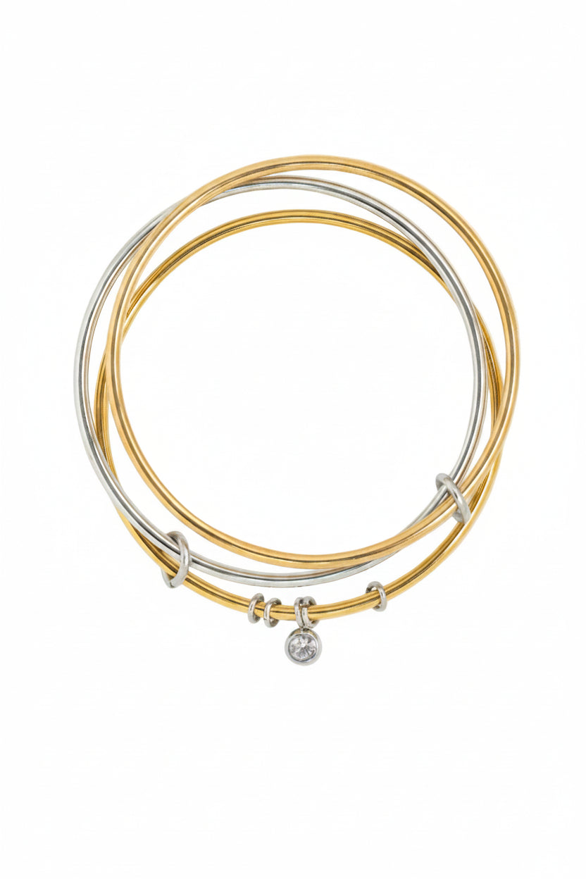 Stainless Two-Tone Interlocking Bangle Bracelet