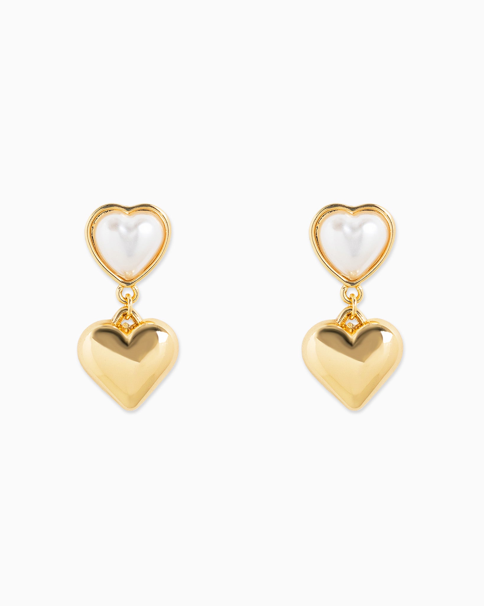 Pearl Heart w/ Puffy Heart Drop Earrings
