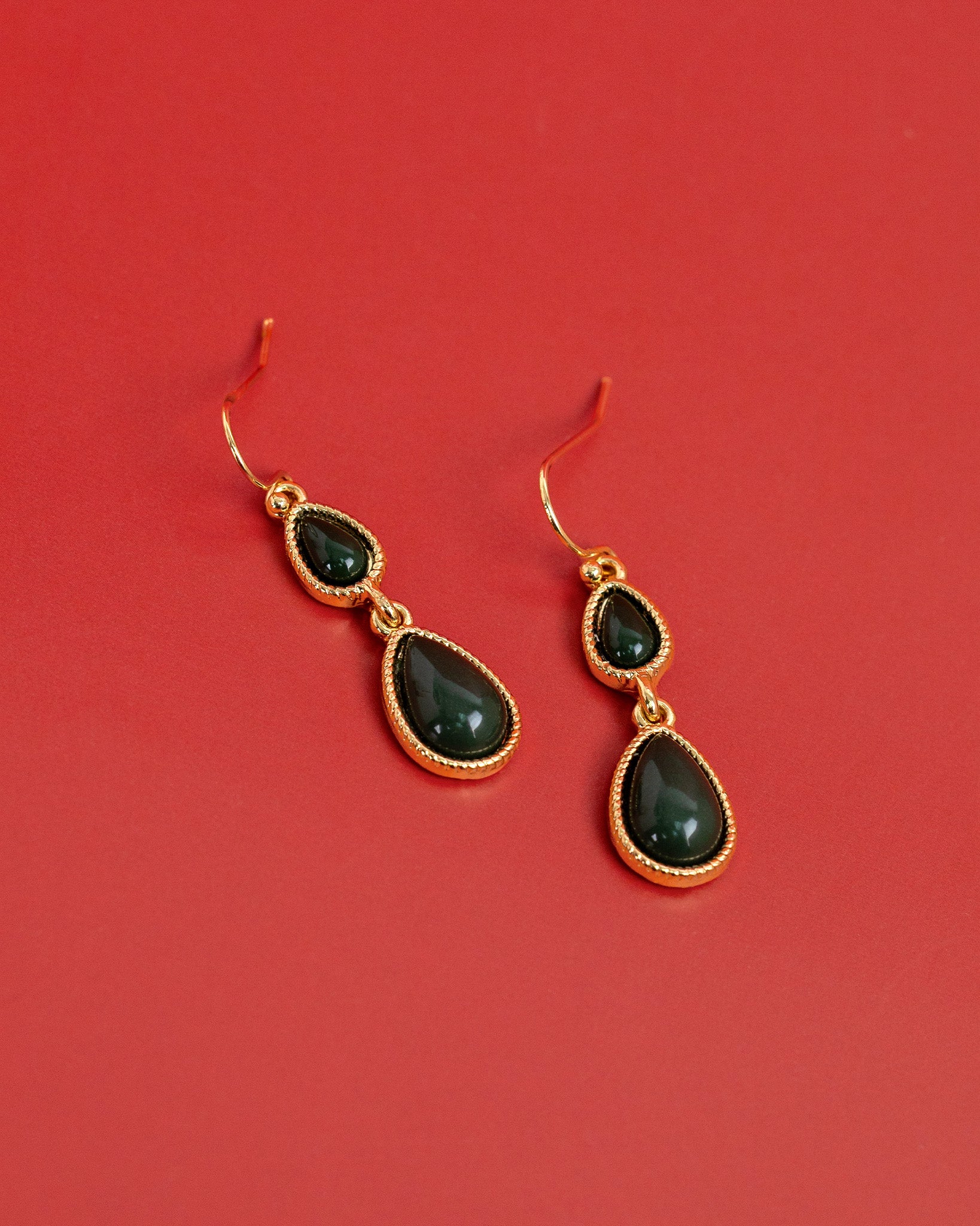 Holiday Midnight Deep Green Double Teardrop Earrings