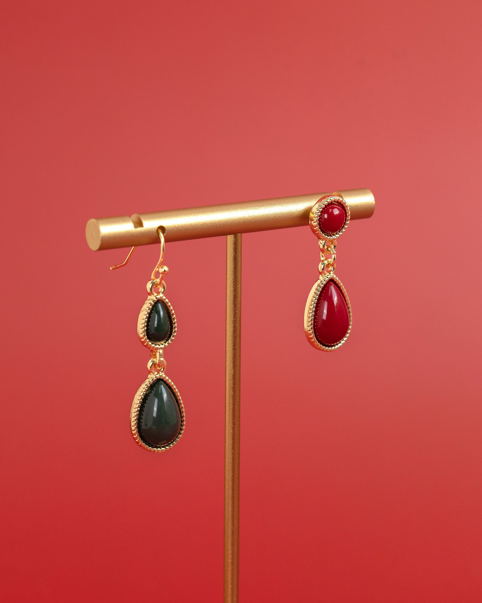 Wine Double Drop Holiday Earrings
