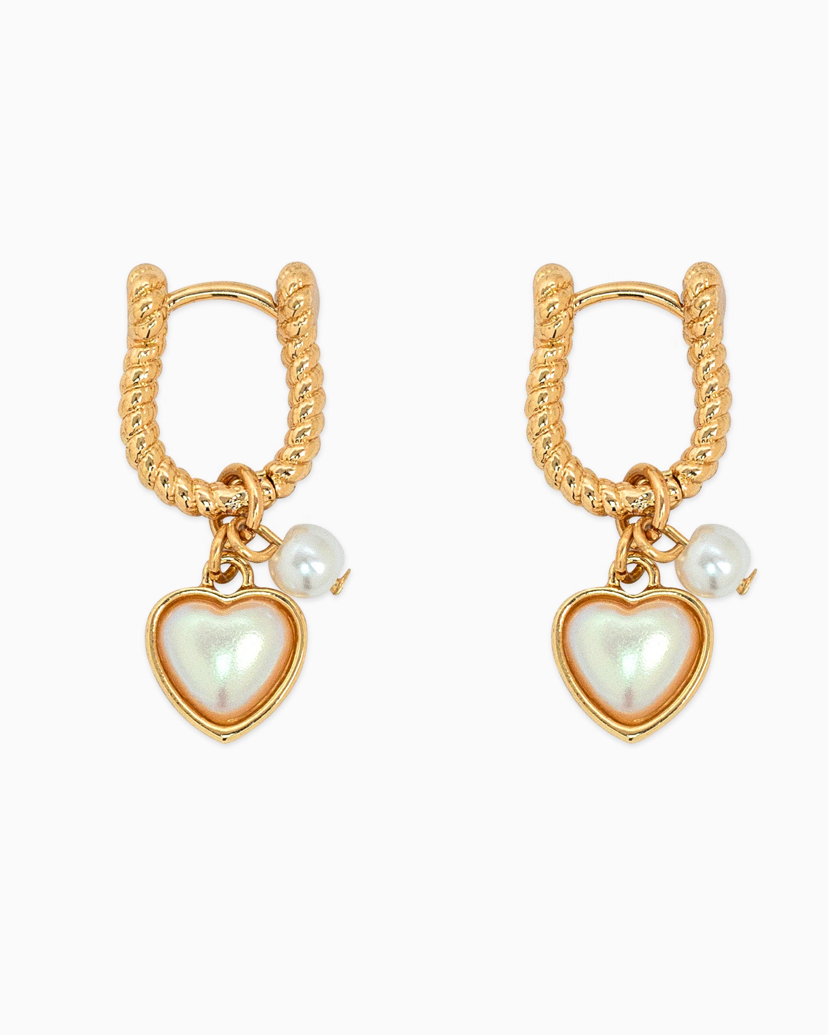 Heart Pearl Charm Carabiner Hoop Earrings